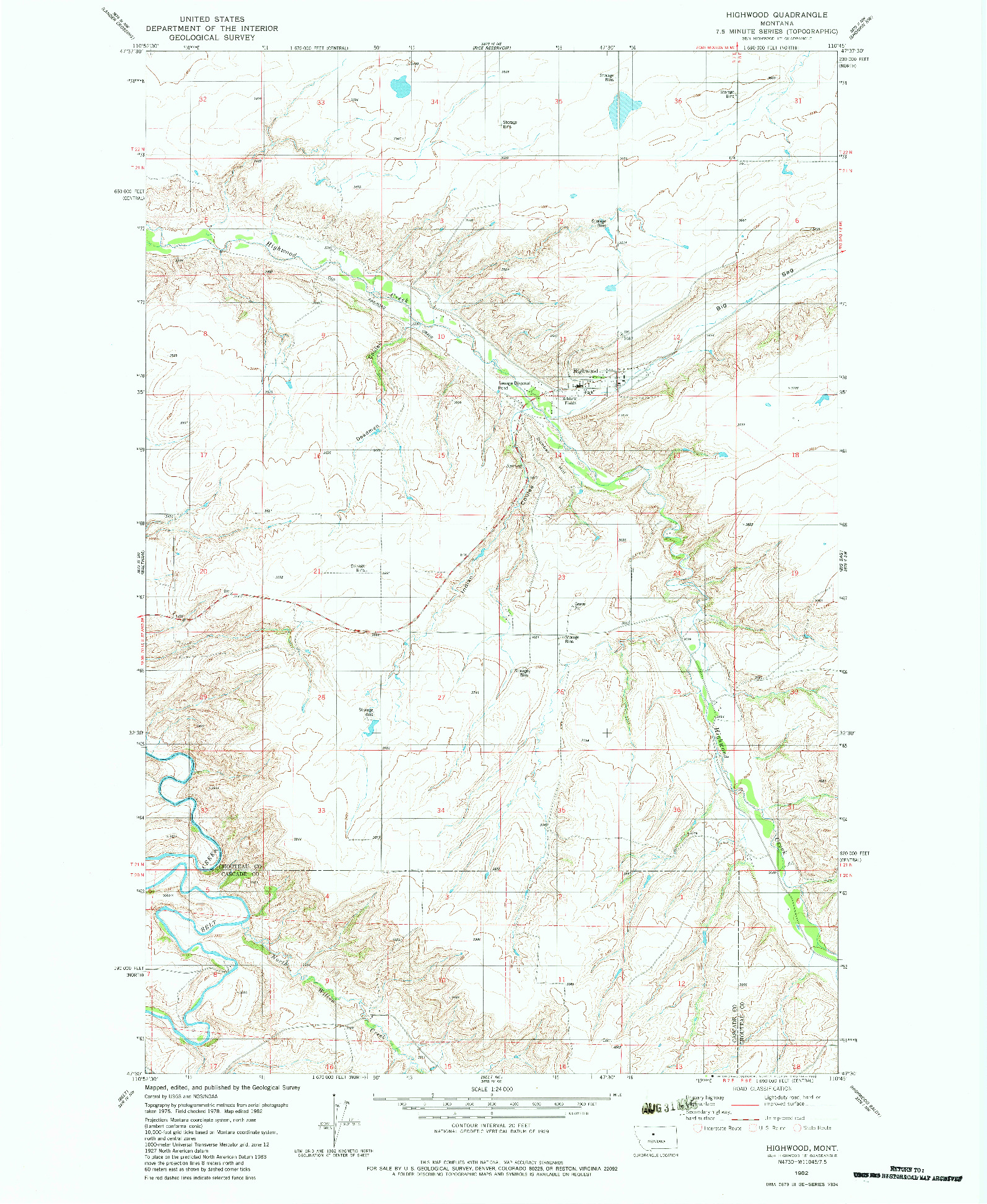 USGS 1:24000-SCALE QUADRANGLE FOR HIGHWOOD, MT 1982