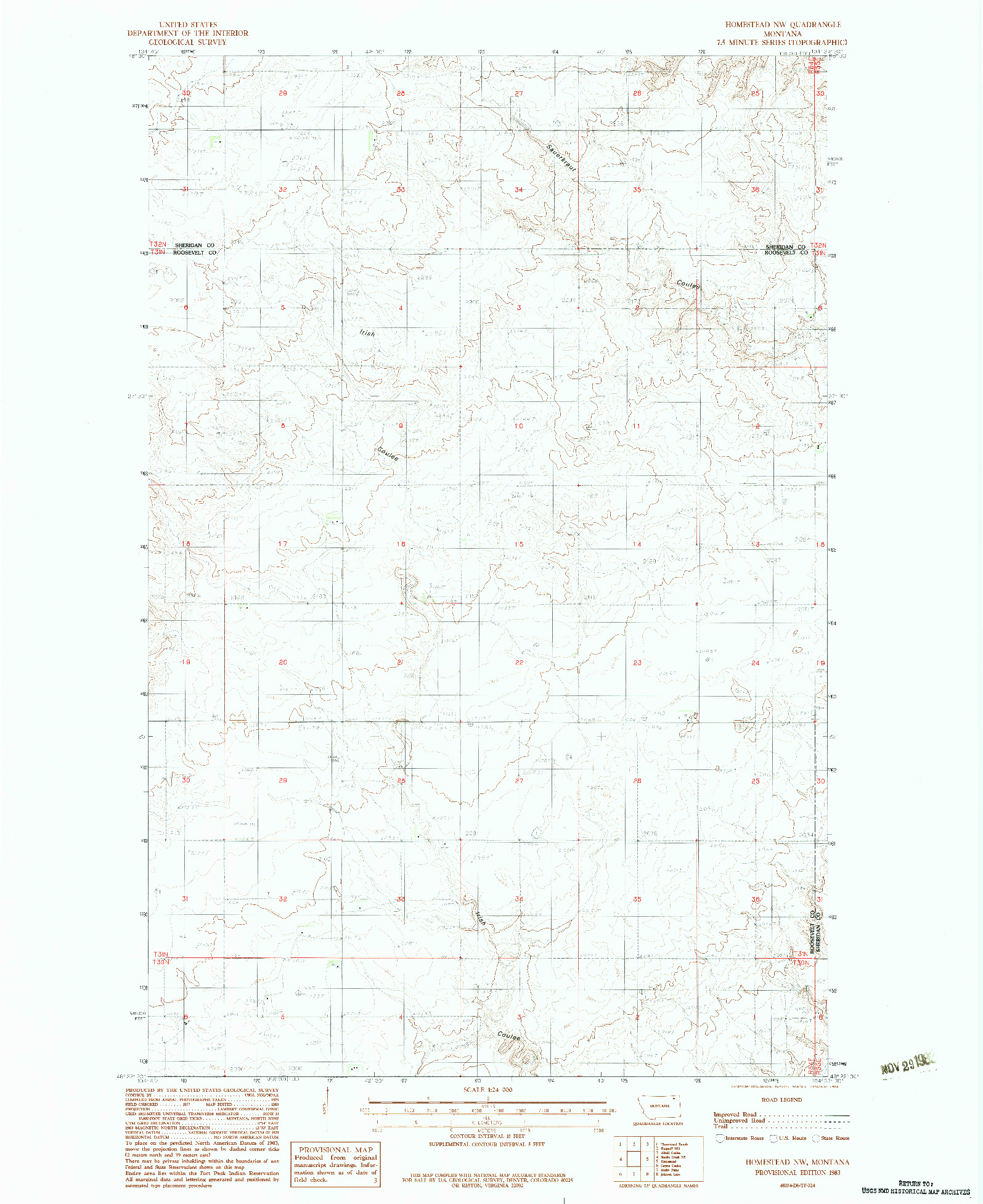 USGS 1:24000-SCALE QUADRANGLE FOR HOMESTEAD NW, MT 1983
