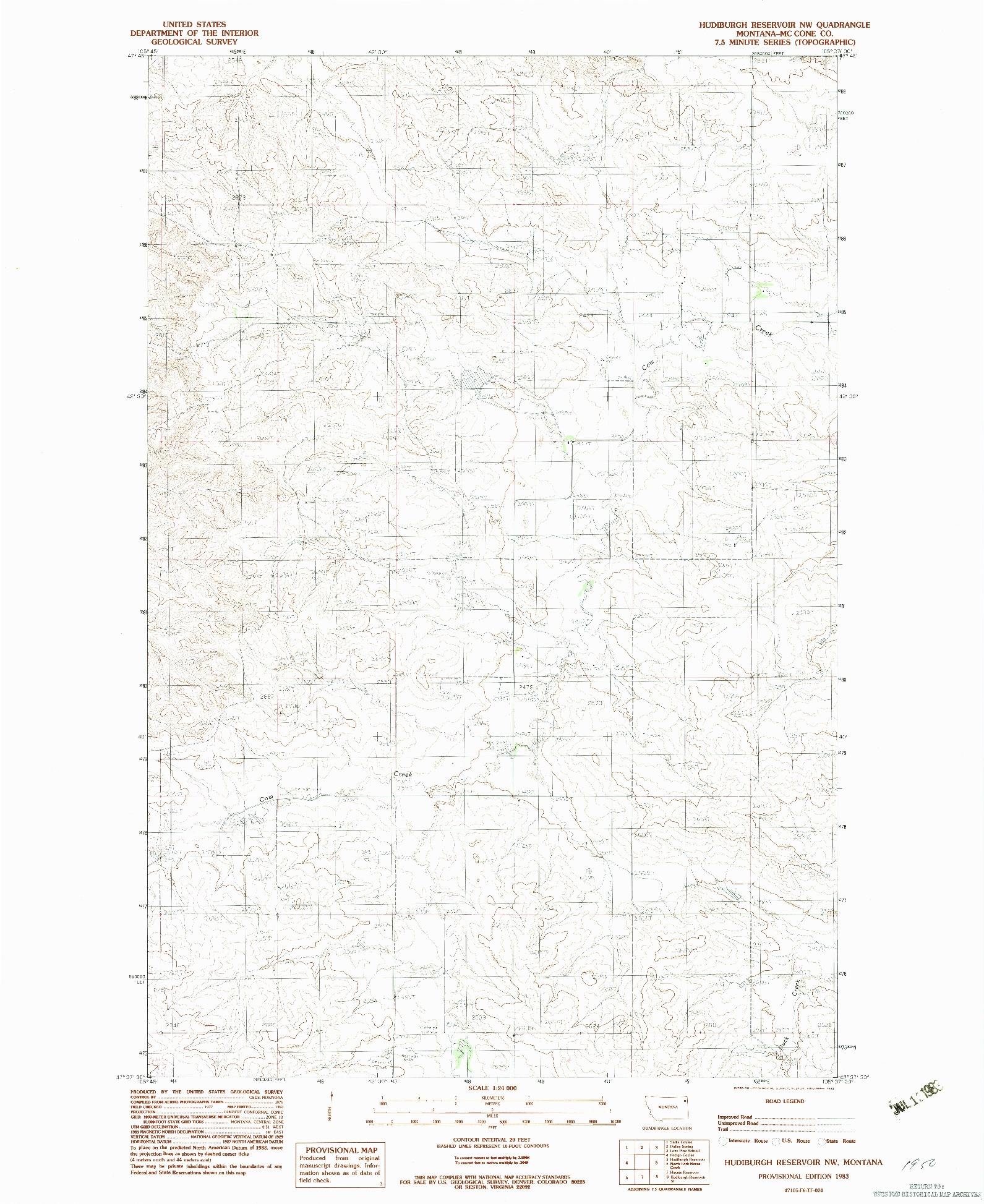 USGS 1:24000-SCALE QUADRANGLE FOR HUDIBURGH RESERVOIR NW, MT 1983