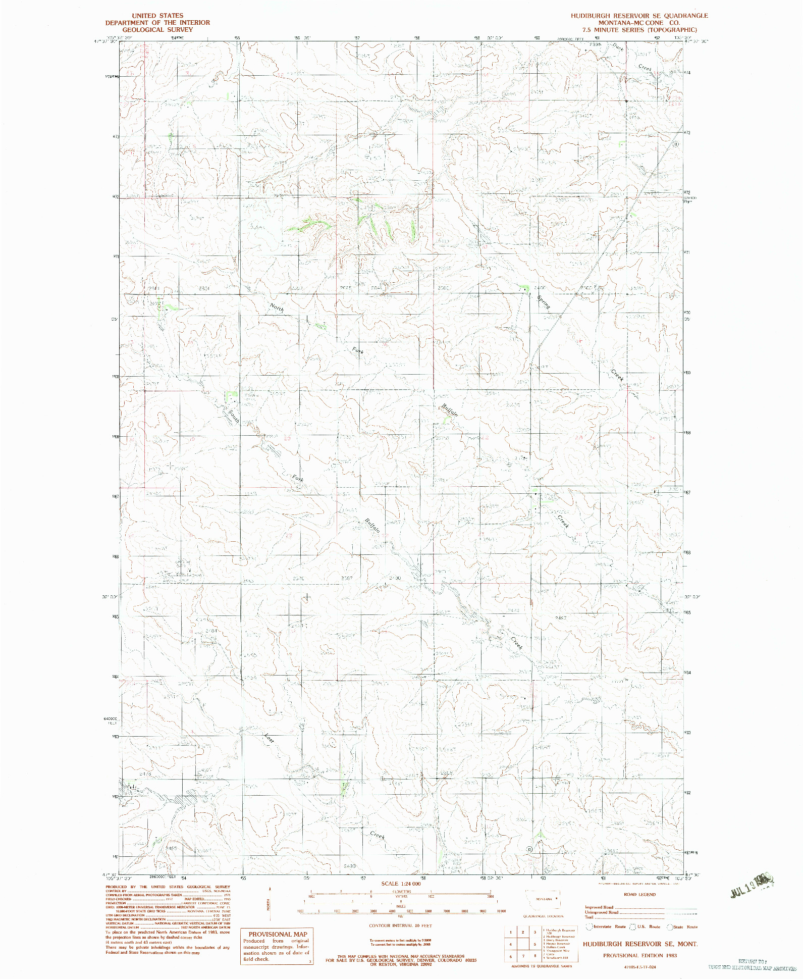 USGS 1:24000-SCALE QUADRANGLE FOR HUDIBURGH RESERVOIR SE, MT 1983