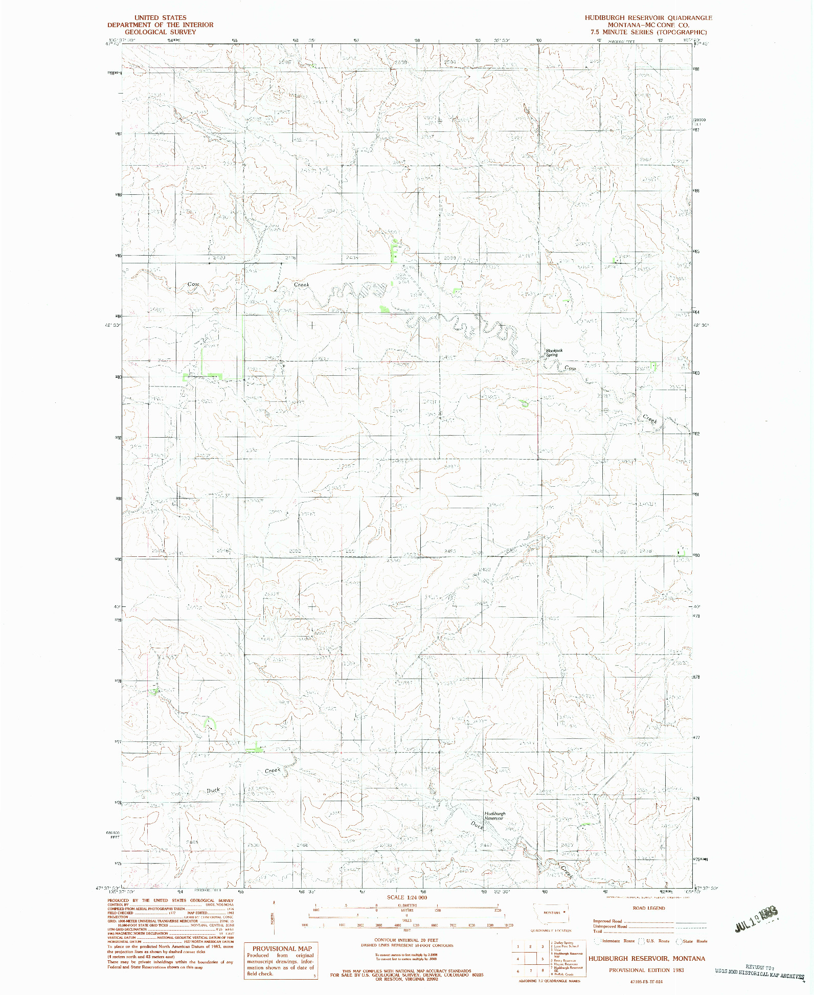 USGS 1:24000-SCALE QUADRANGLE FOR HUDIBURGH RESERVOIR, MT 1983