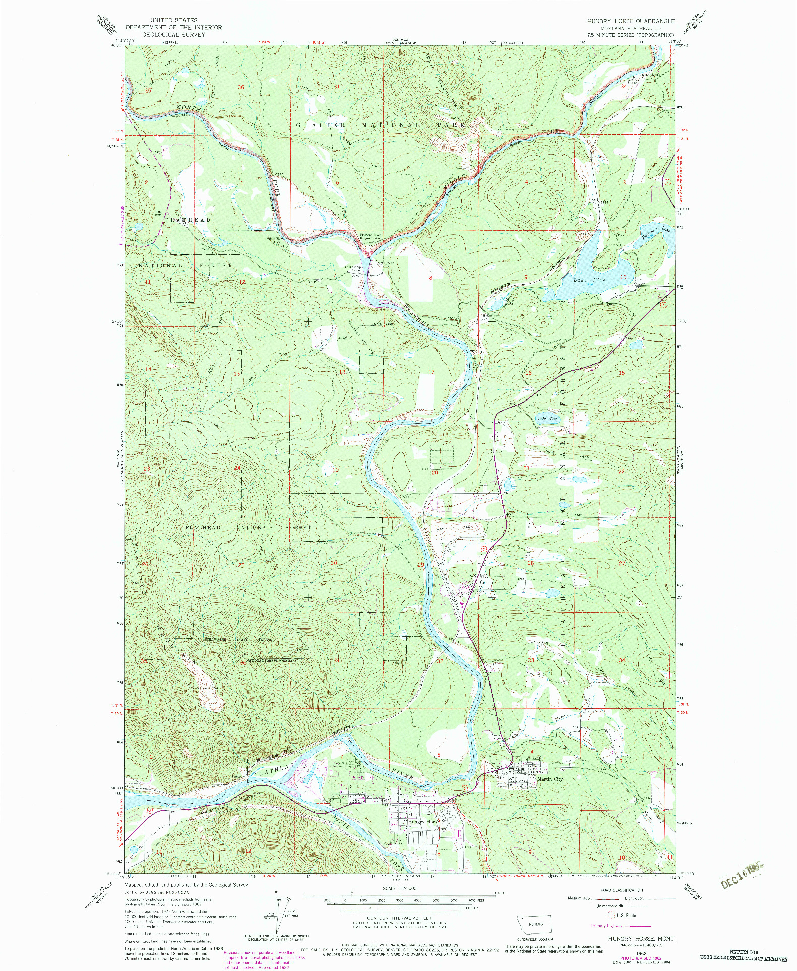 USGS 1:24000-SCALE QUADRANGLE FOR HUNGRY HORSE, MT 1962