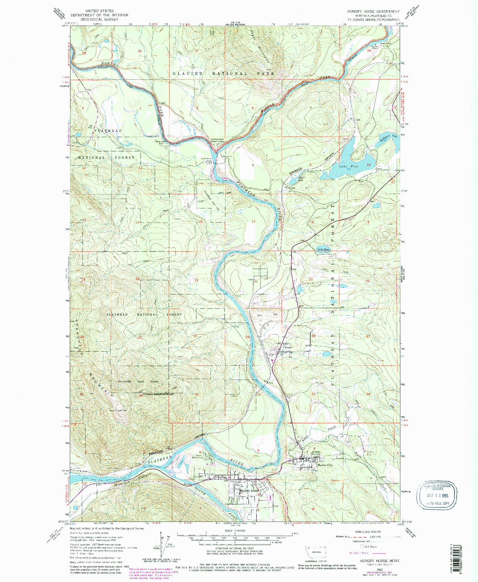 USGS 1:24000-SCALE QUADRANGLE FOR HUNGRY HORSE, MT 1962