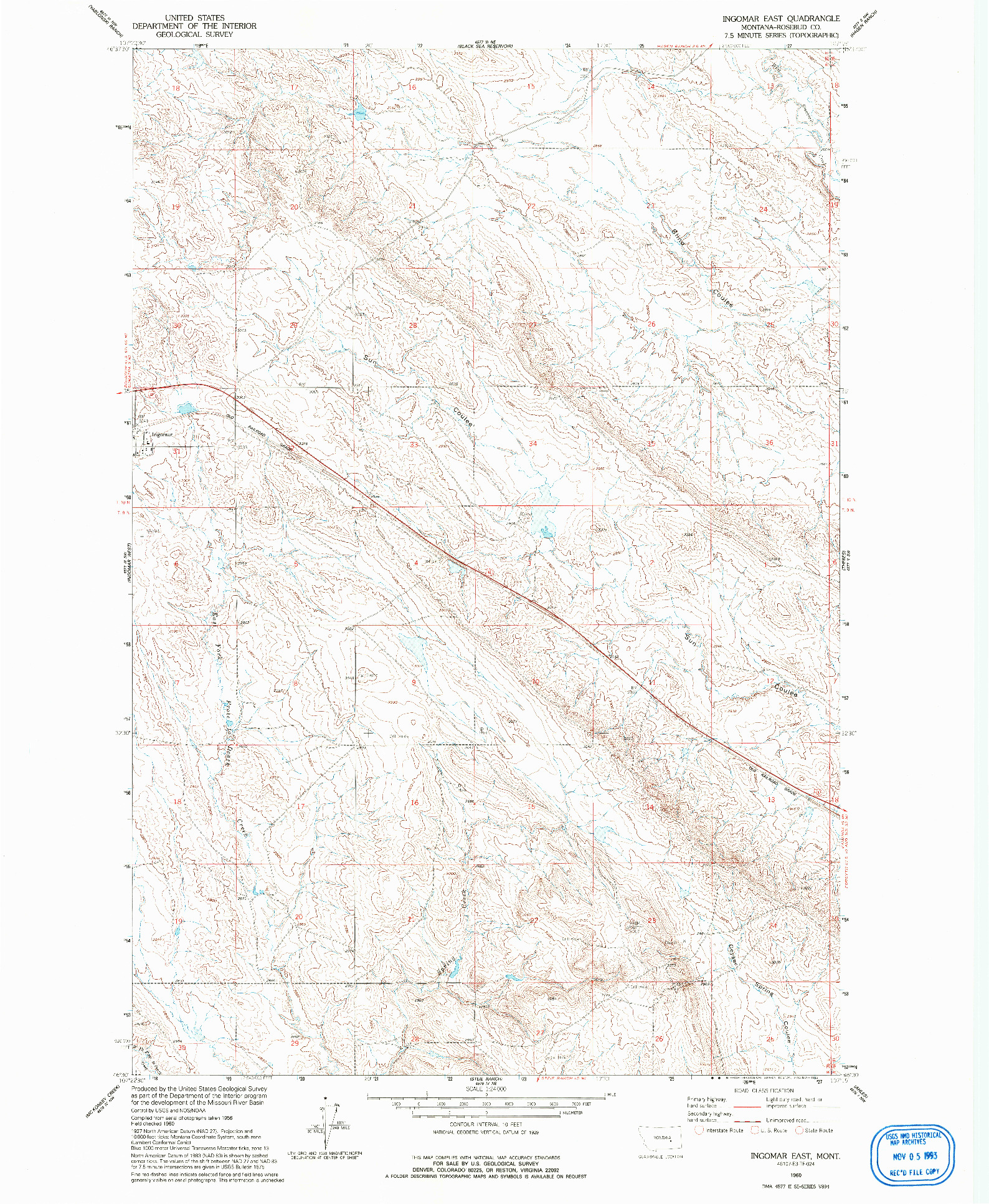 USGS 1:24000-SCALE QUADRANGLE FOR INGOMAR EAST, MT 1960