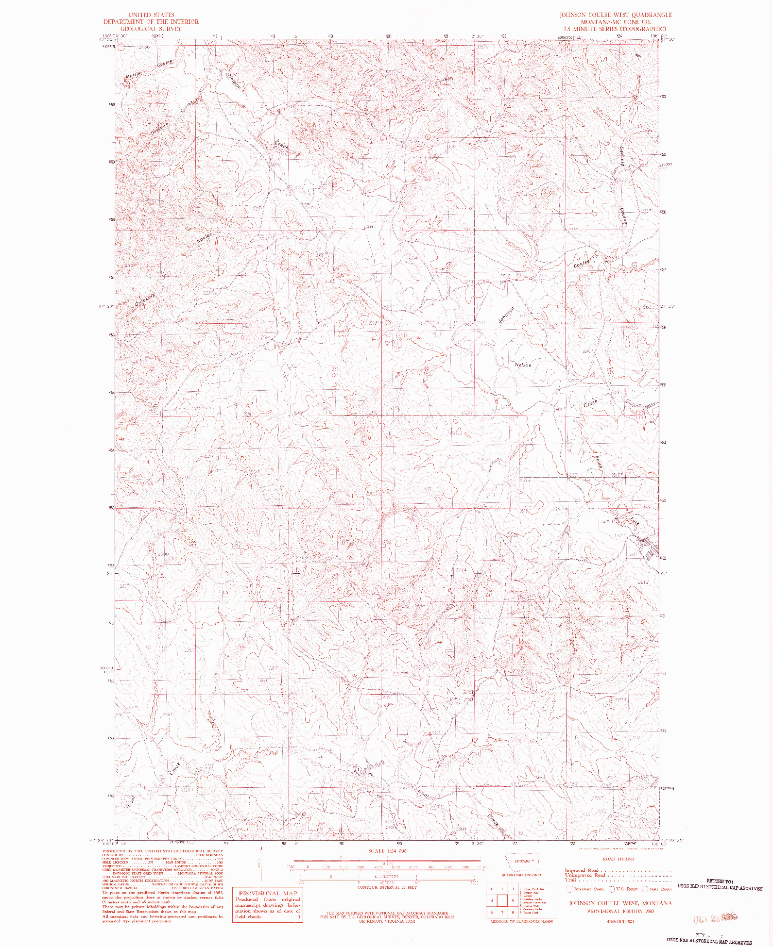 USGS 1:24000-SCALE QUADRANGLE FOR JOHNSON COULEE WEST, MT 1983