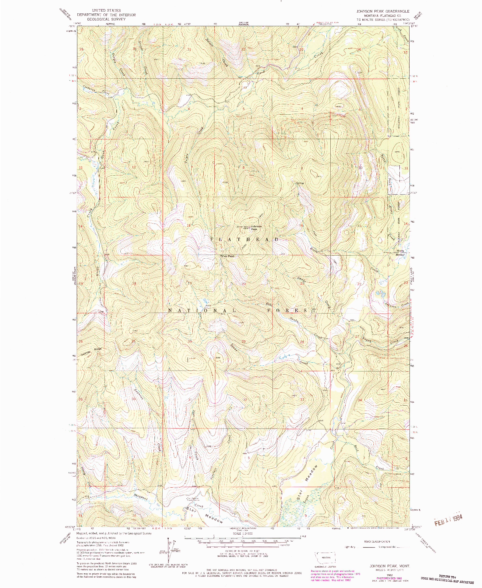 USGS 1:24000-SCALE QUADRANGLE FOR JOHNSON PEAK, MT 1962