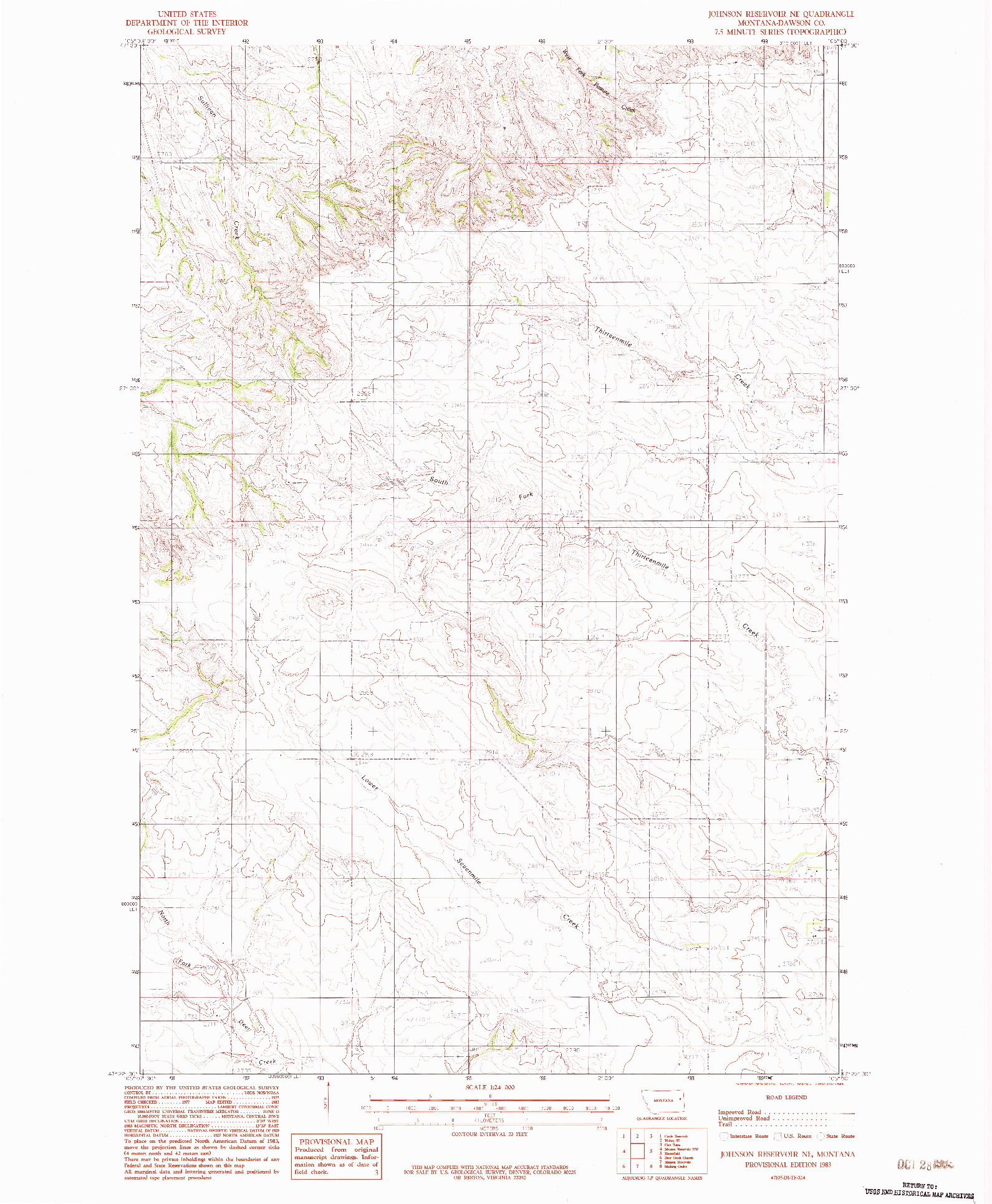 USGS 1:24000-SCALE QUADRANGLE FOR JOHNSON RESERVOIR NE, MT 1983