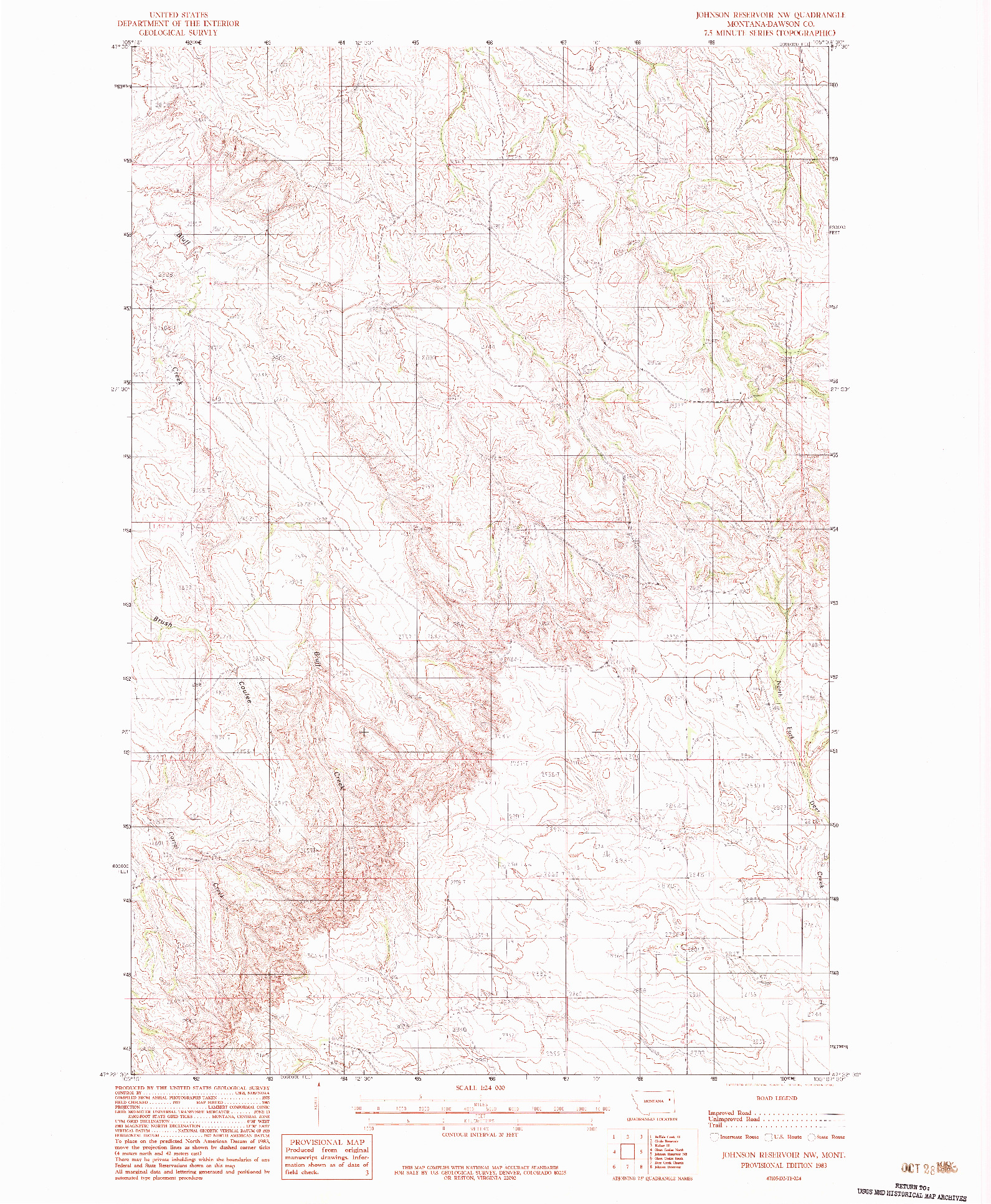 USGS 1:24000-SCALE QUADRANGLE FOR JOHNSON RESERVOIR NW, MT 1983