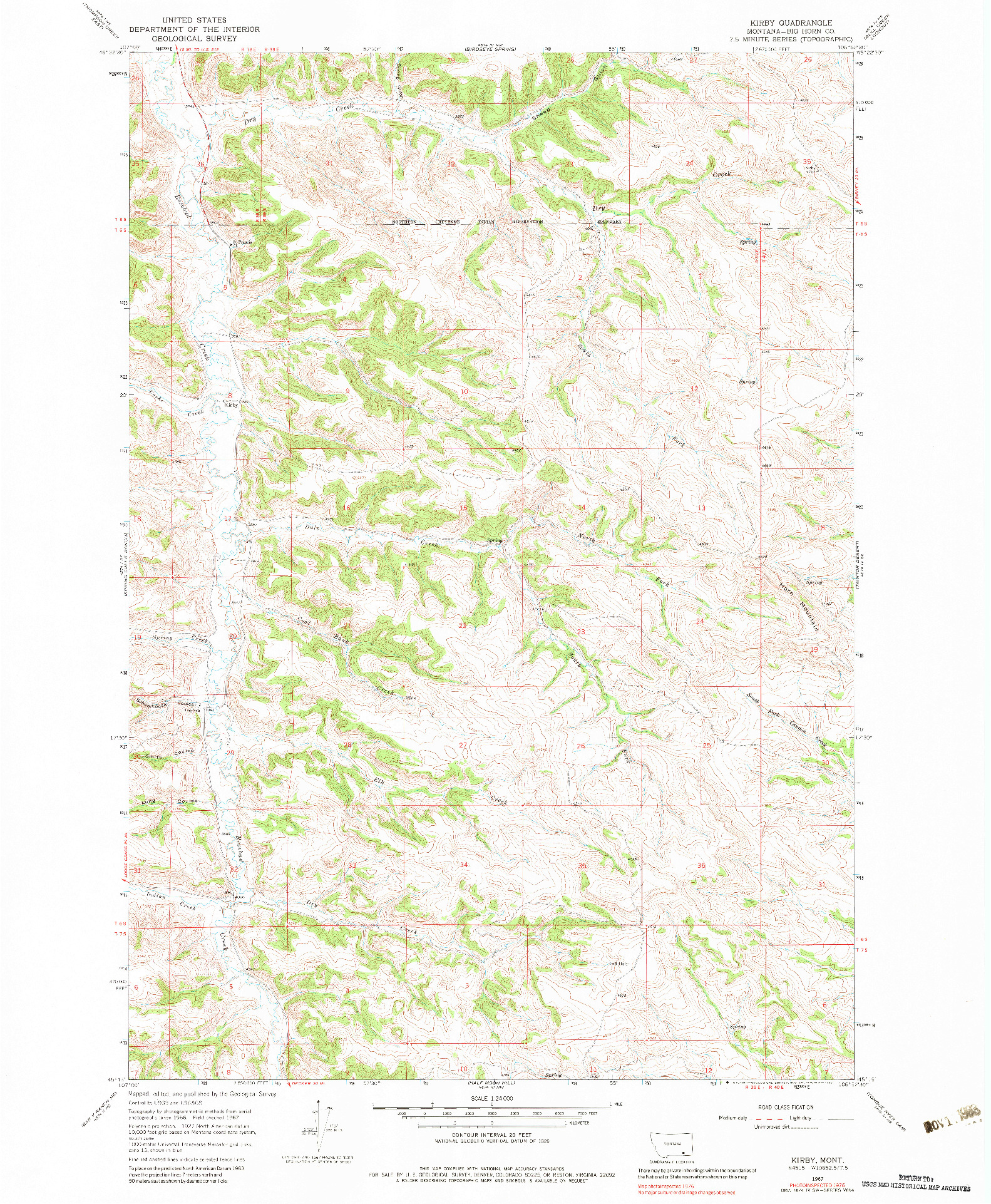 USGS 1:24000-SCALE QUADRANGLE FOR KIRBY, MT 1967