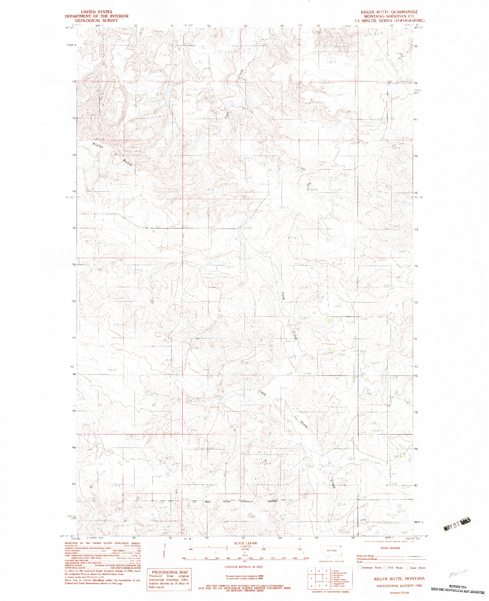 USGS 1:24000-SCALE QUADRANGLE FOR KISLER BUTTE, MT 1983