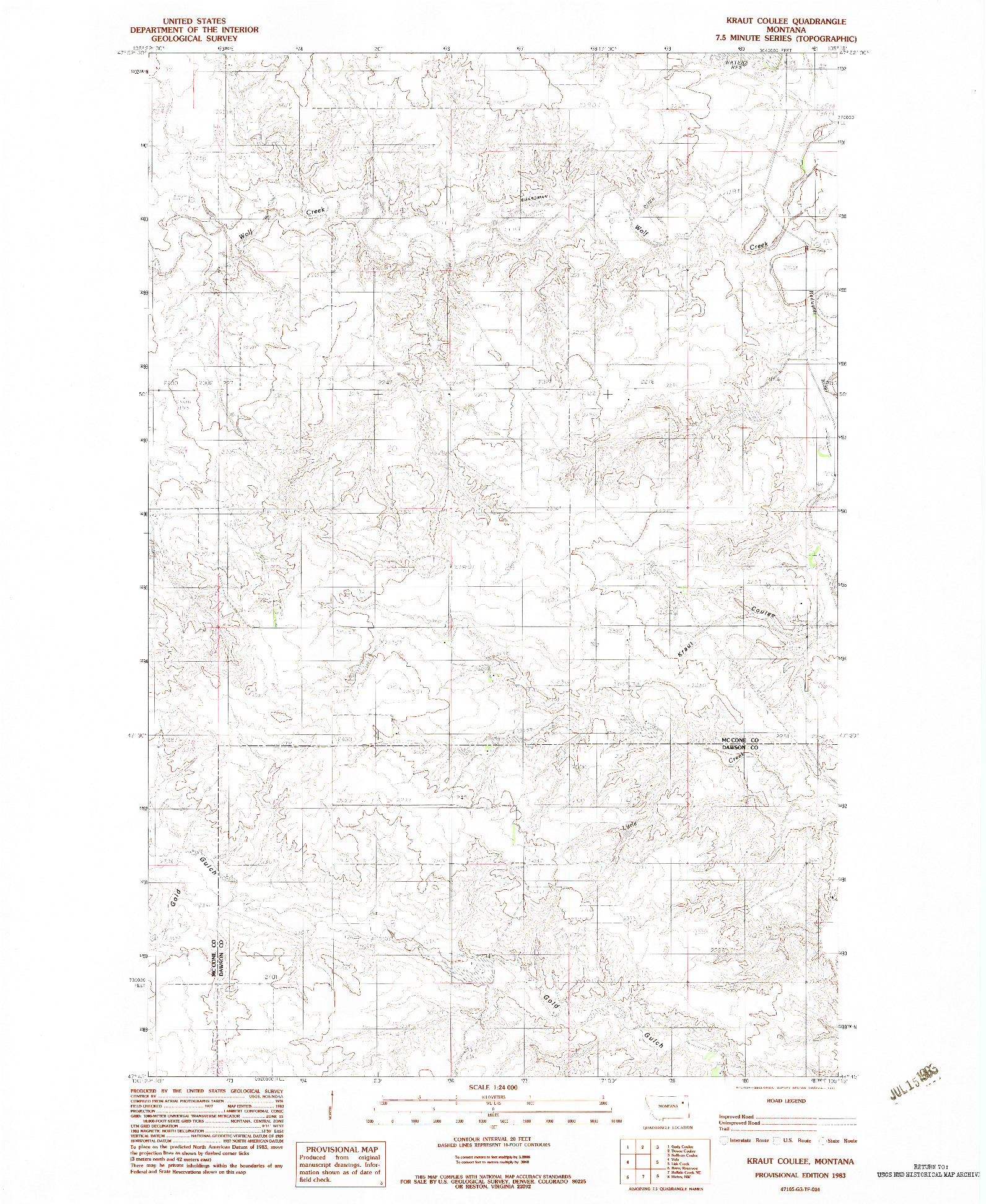USGS 1:24000-SCALE QUADRANGLE FOR KRAUT COULEE, MT 1983