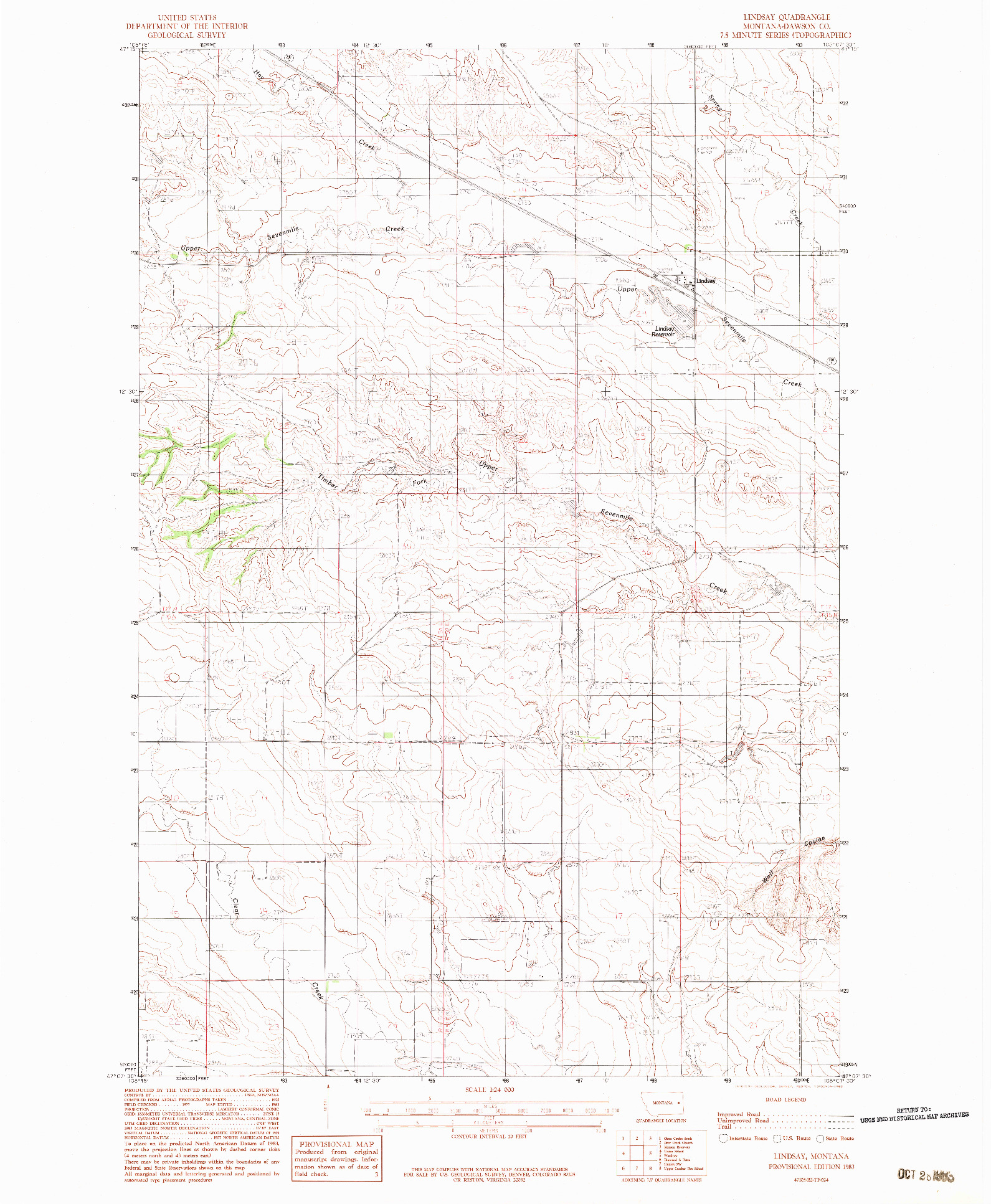 USGS 1:24000-SCALE QUADRANGLE FOR LINDSAY, MT 1983