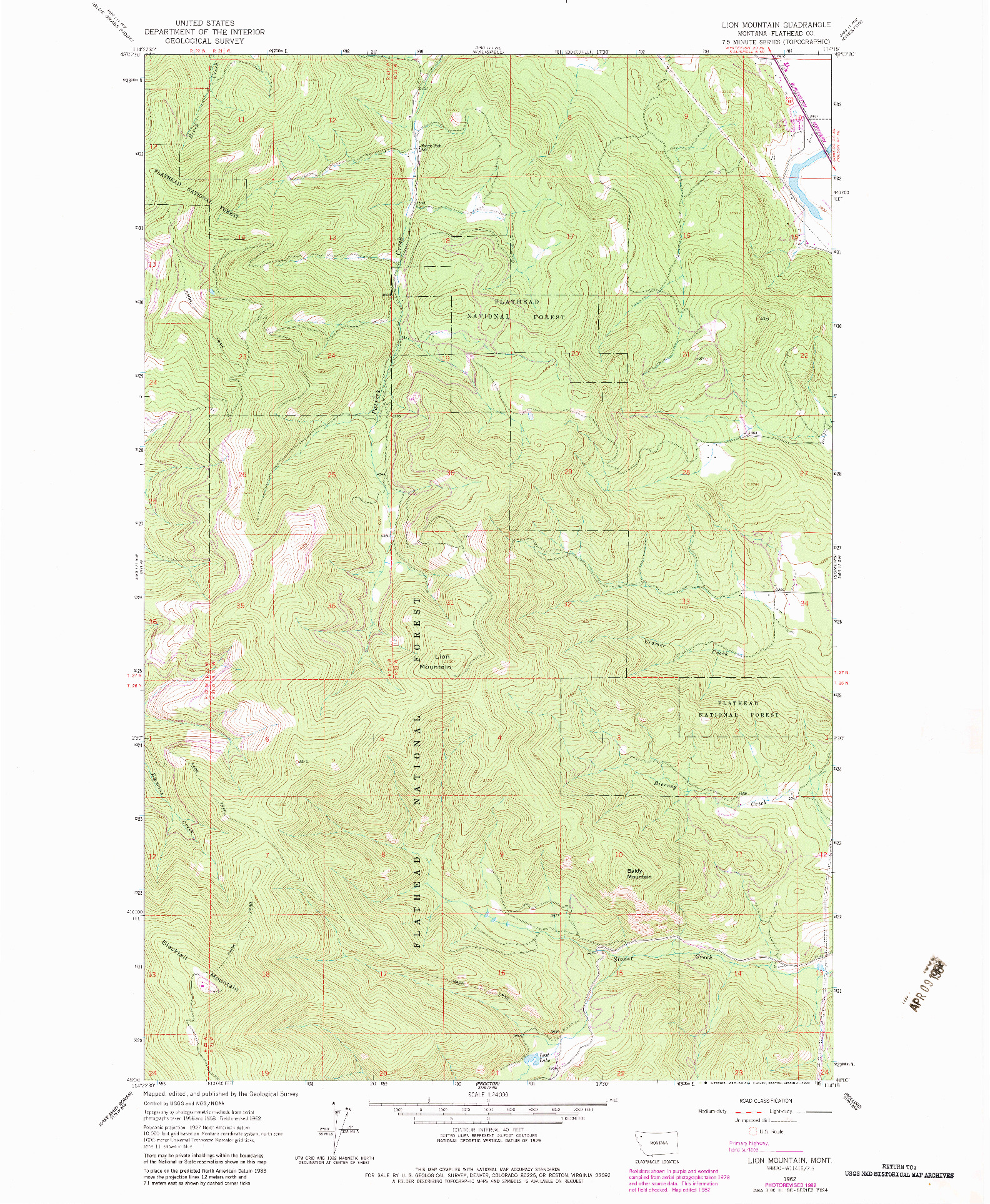 USGS 1:24000-SCALE QUADRANGLE FOR LION MOUNTAIN, MT 1962