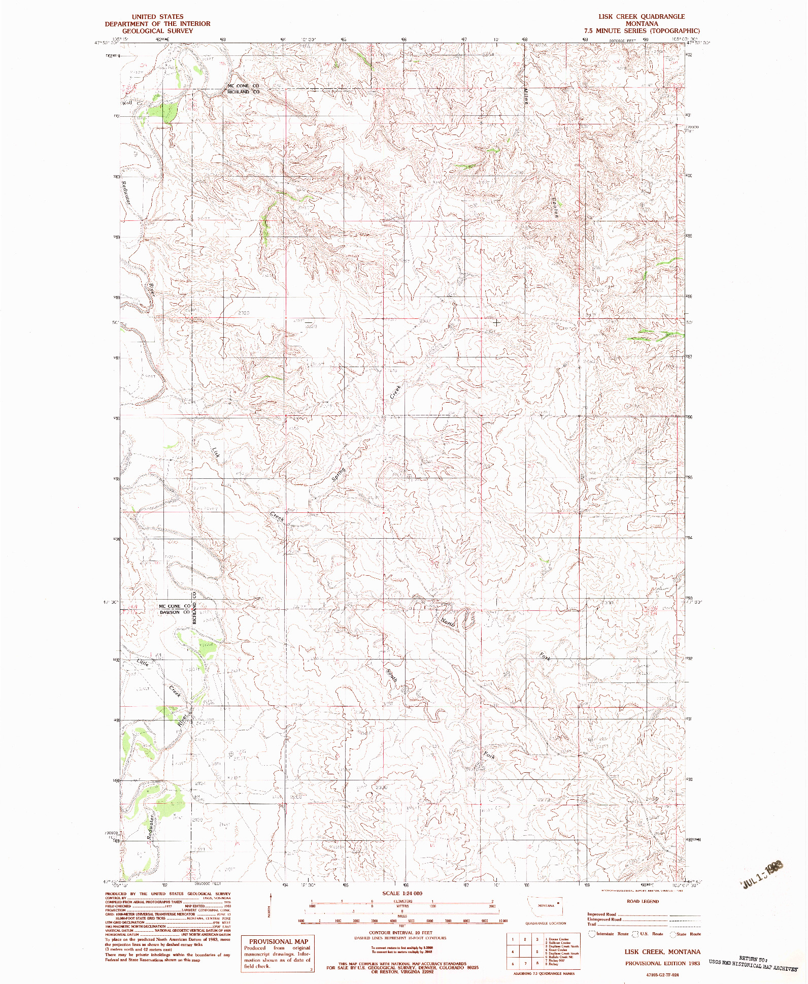 USGS 1:24000-SCALE QUADRANGLE FOR LISK CREEK, MT 1983