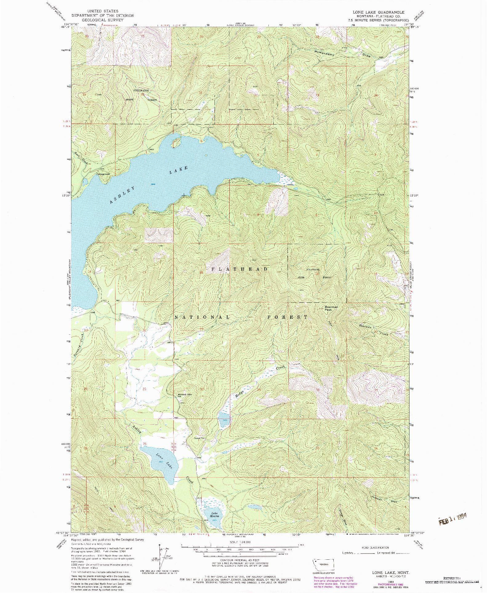 USGS 1:24000-SCALE QUADRANGLE FOR LONE LAKE, MT 1964
