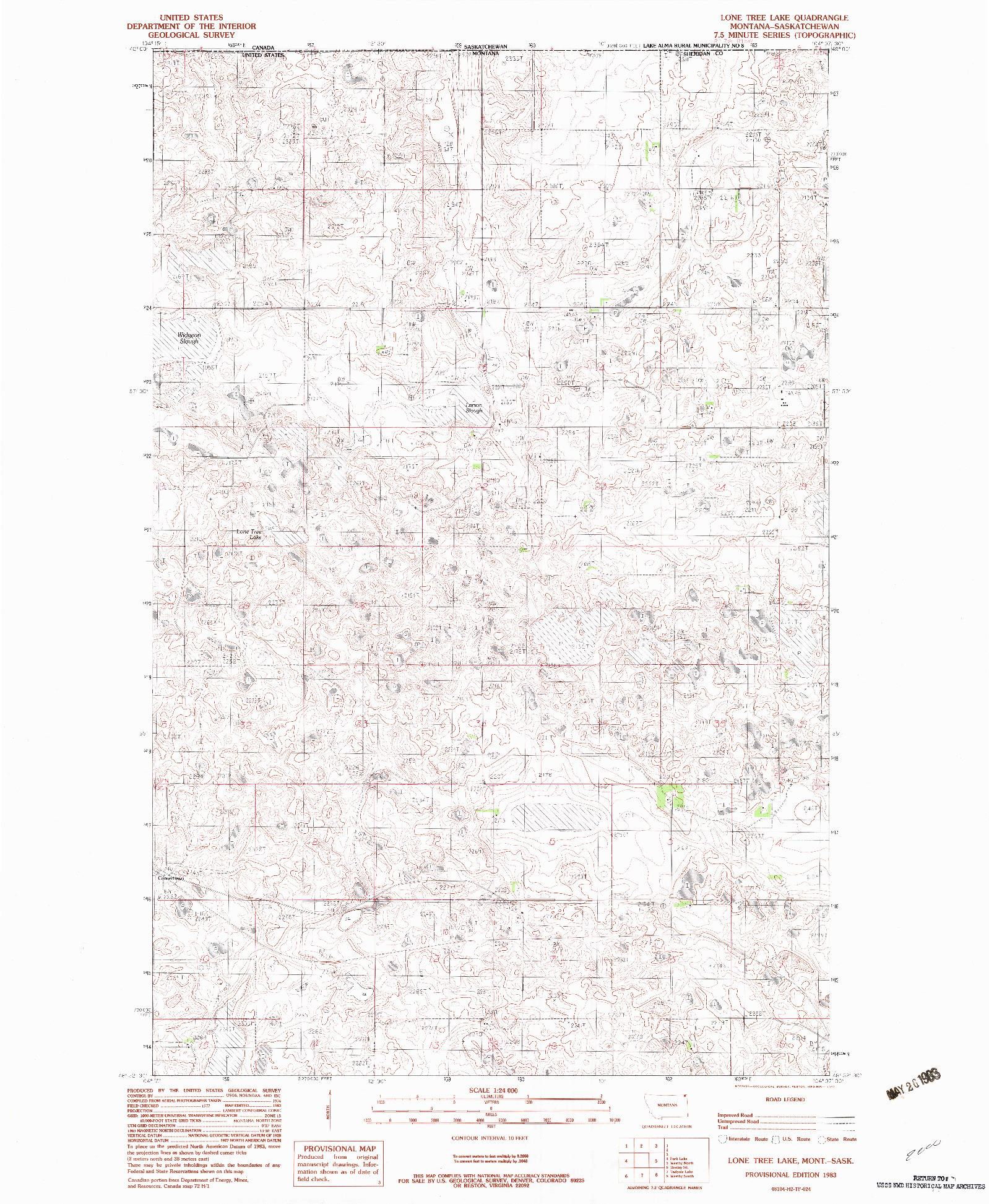 USGS 1:24000-SCALE QUADRANGLE FOR LONE TREE LAKE, MT 1983