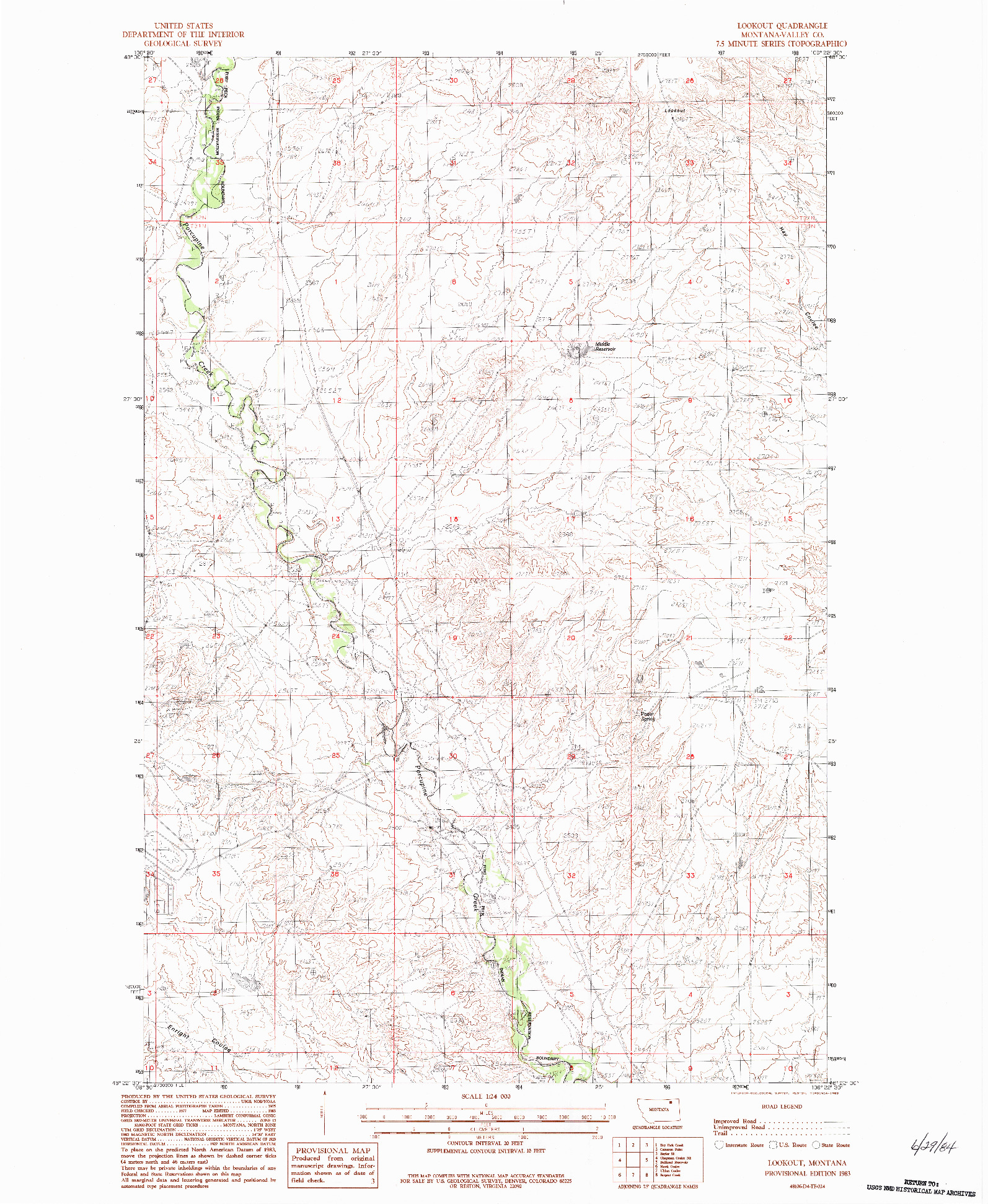 USGS 1:24000-SCALE QUADRANGLE FOR LOOKOUT, MT 1983