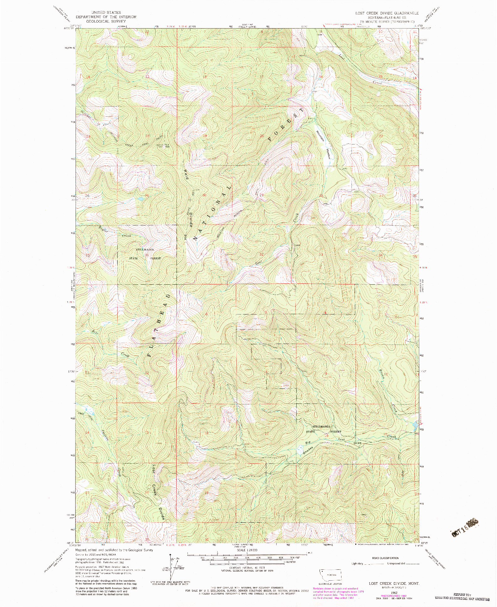 USGS 1:24000-SCALE QUADRANGLE FOR LOST CREEK DIVIDE, MT 1962