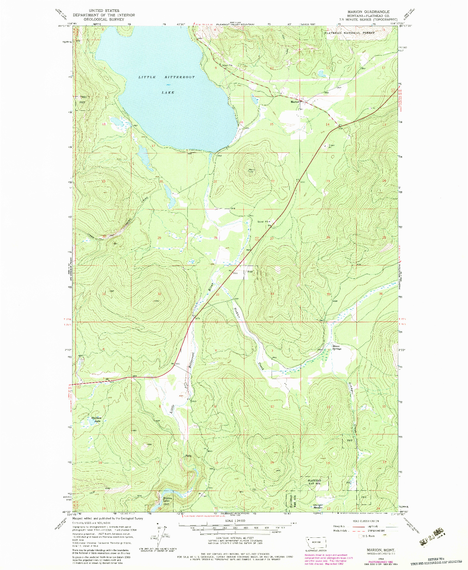 USGS 1:24000-SCALE QUADRANGLE FOR MARION, MT 1964
