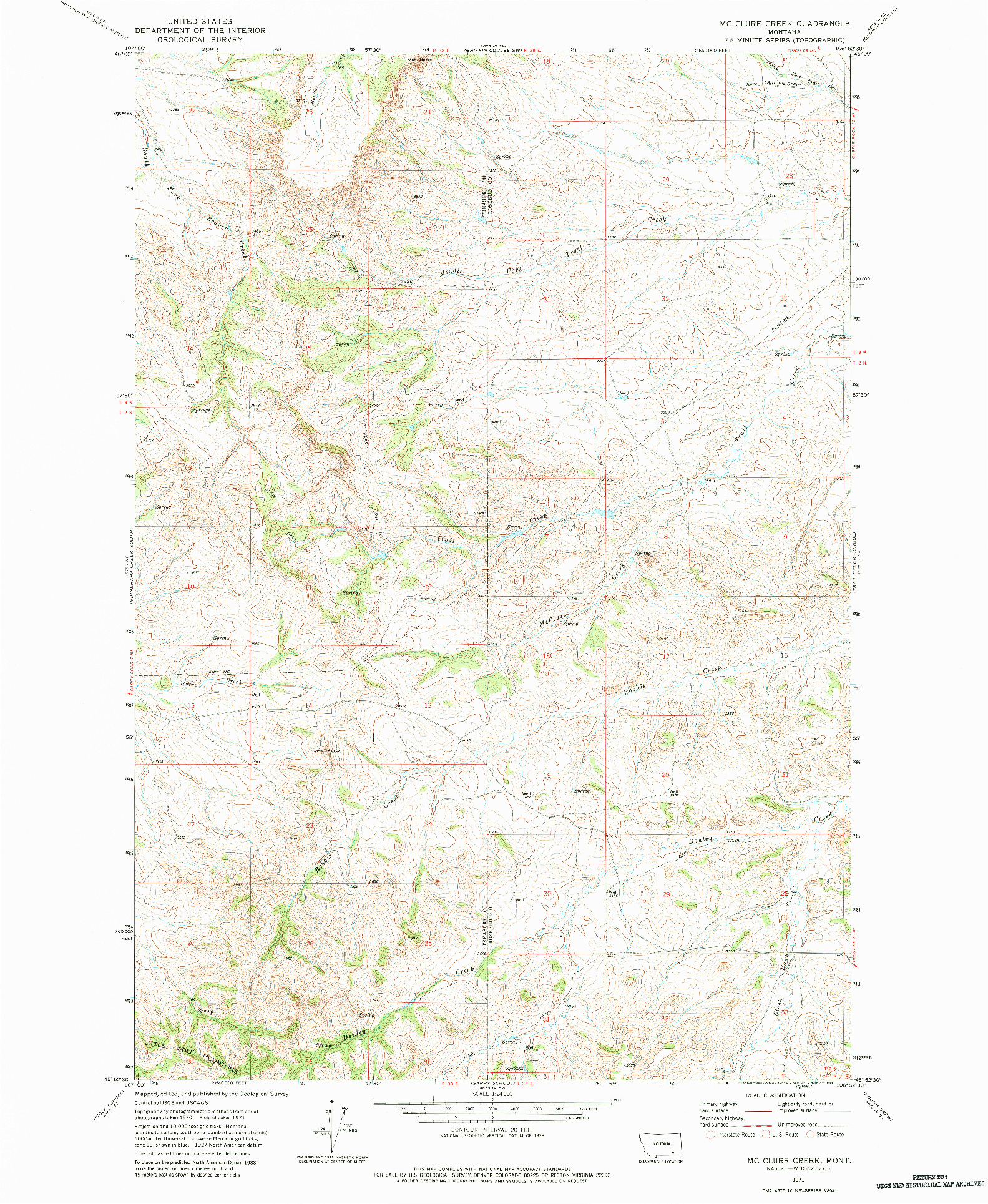 USGS 1:24000-SCALE QUADRANGLE FOR MC CLURE CREEK, MT 1971