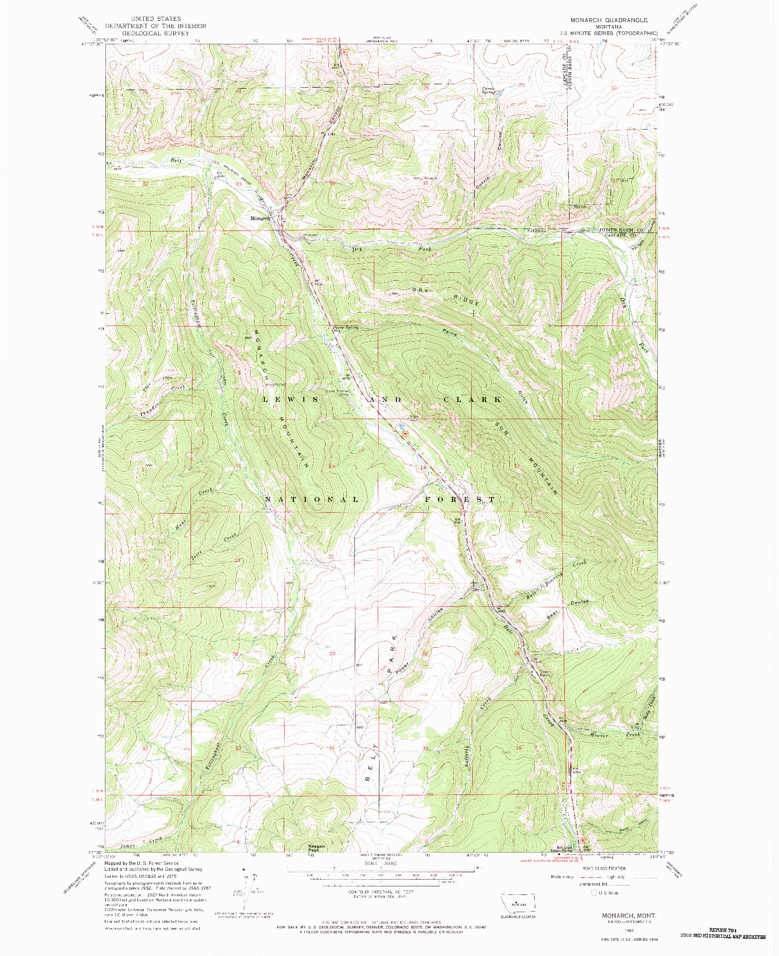 USGS 1:24000-SCALE QUADRANGLE FOR MONARCH, MT 1967