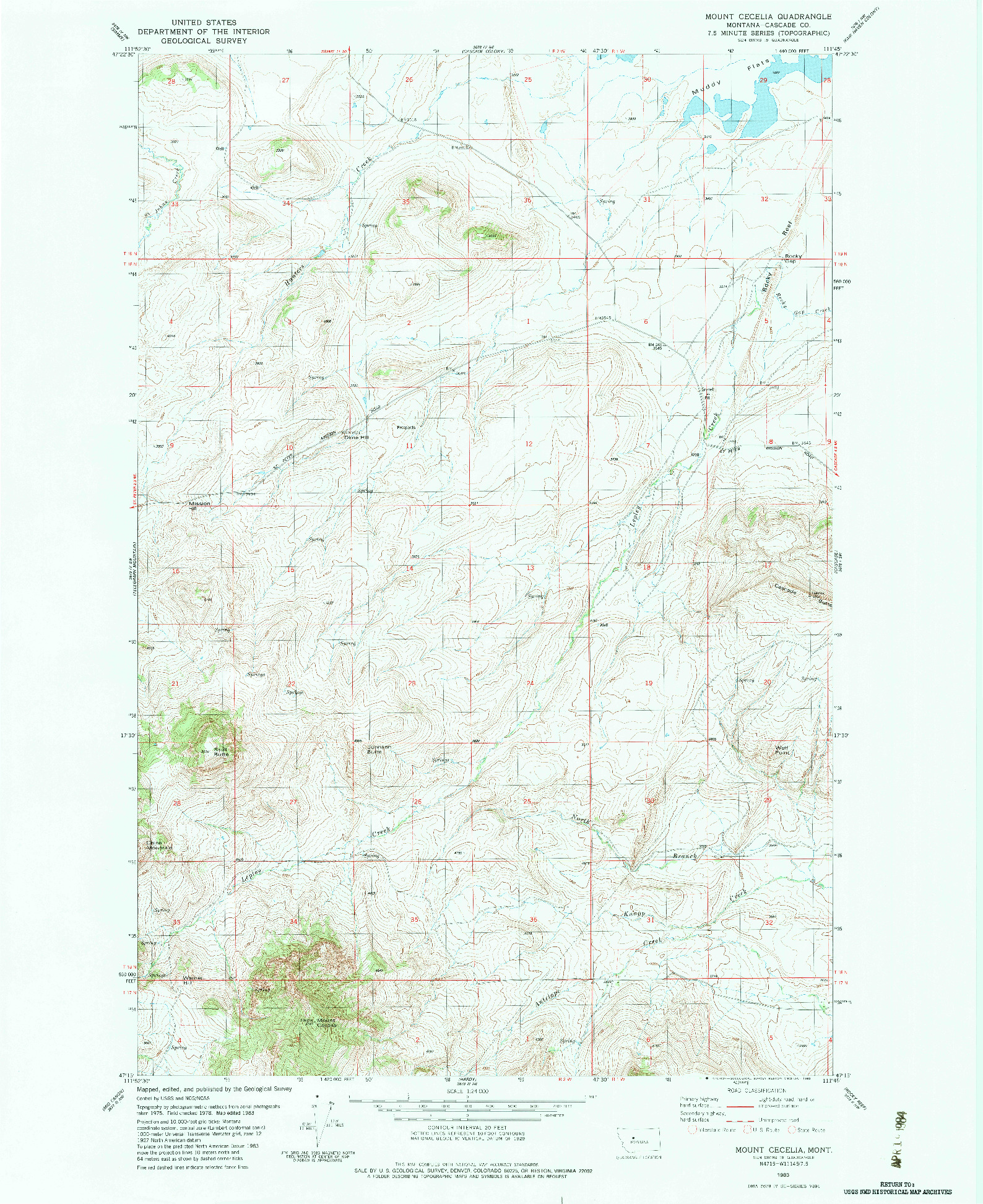 USGS 1:24000-SCALE QUADRANGLE FOR MOUNT CECELIA, MT 1983