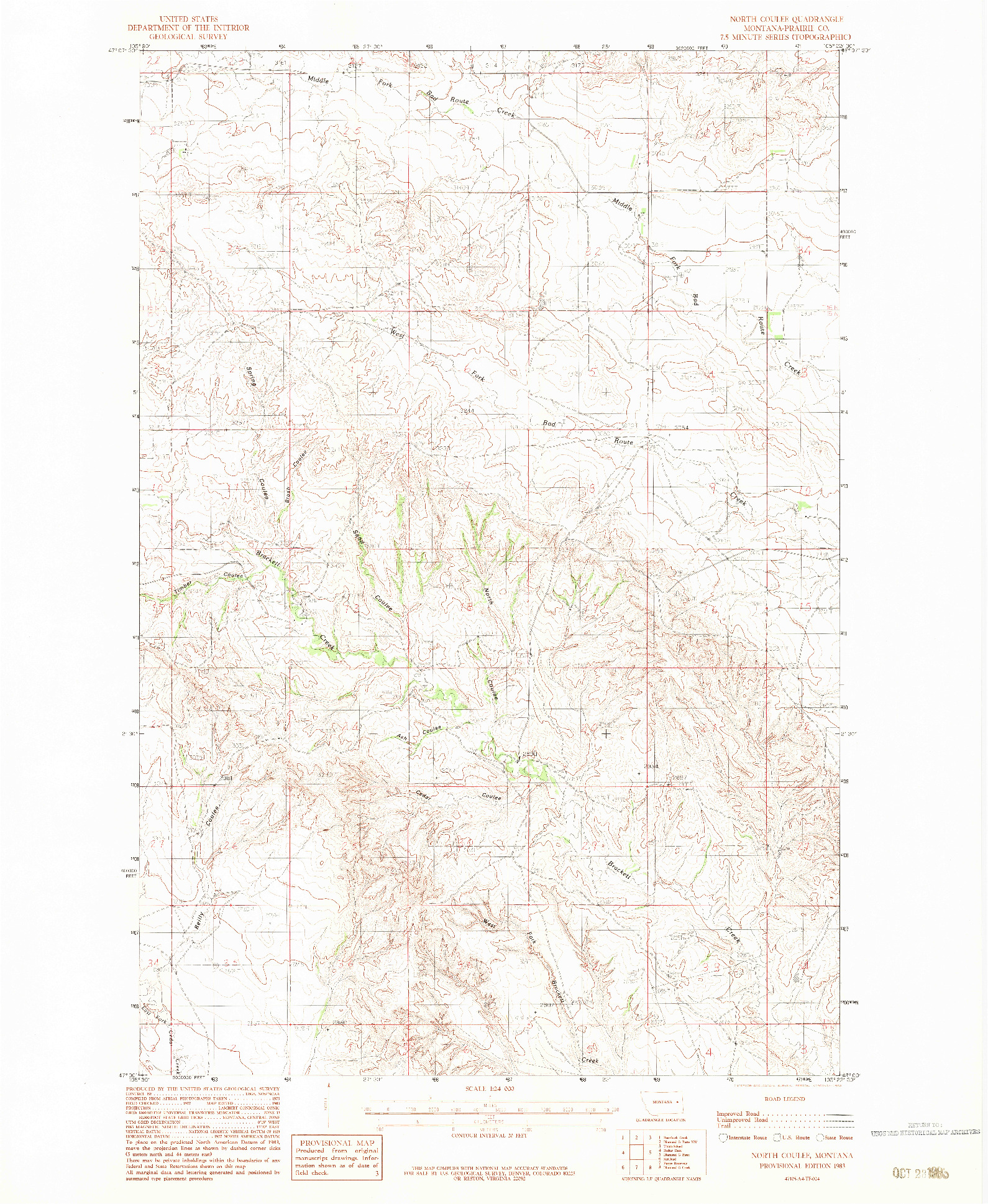 USGS 1:24000-SCALE QUADRANGLE FOR NORTH COULEE, MT 1983