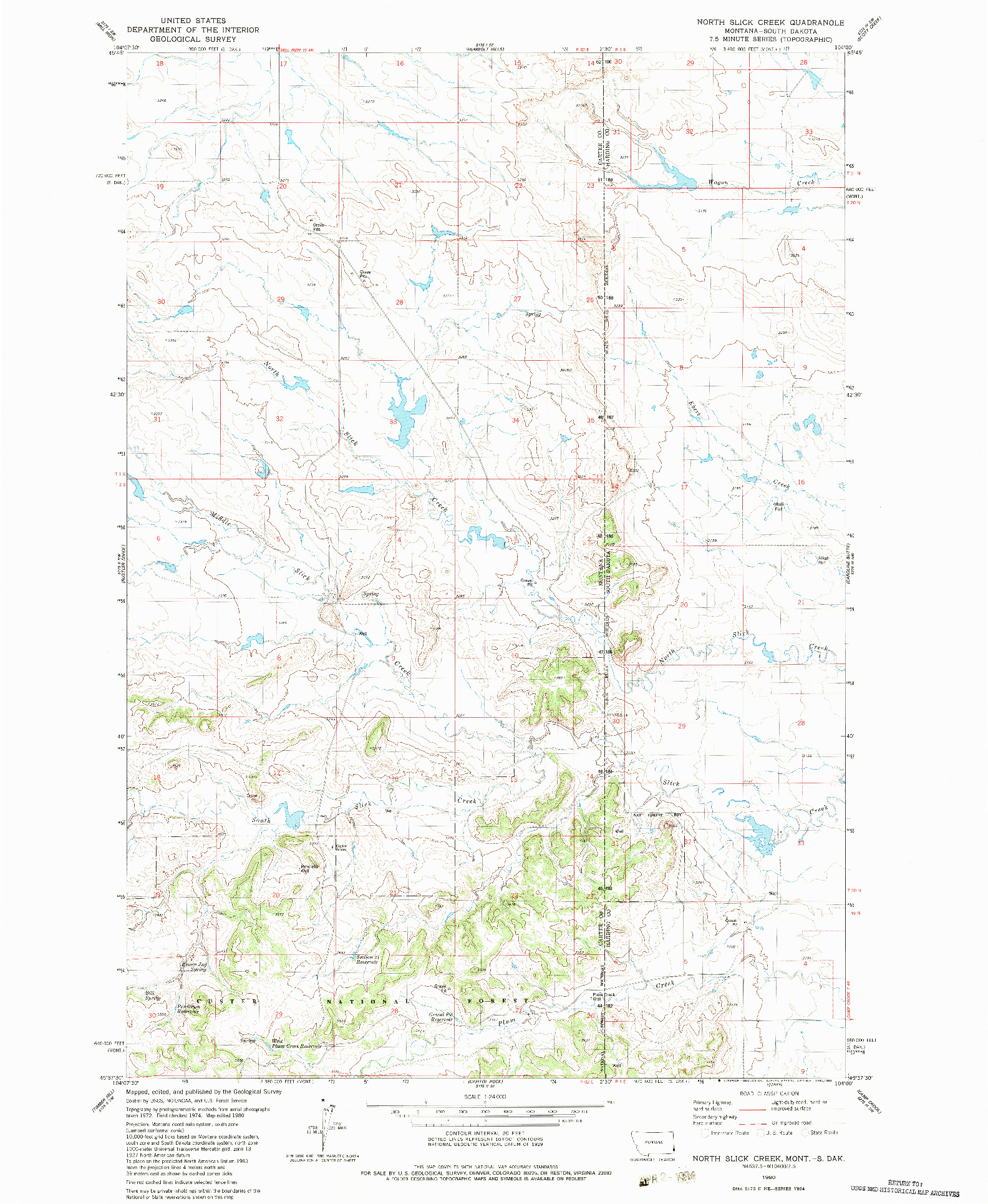 USGS 1:24000-SCALE QUADRANGLE FOR NORTH SLICK CREEK, MT 1980