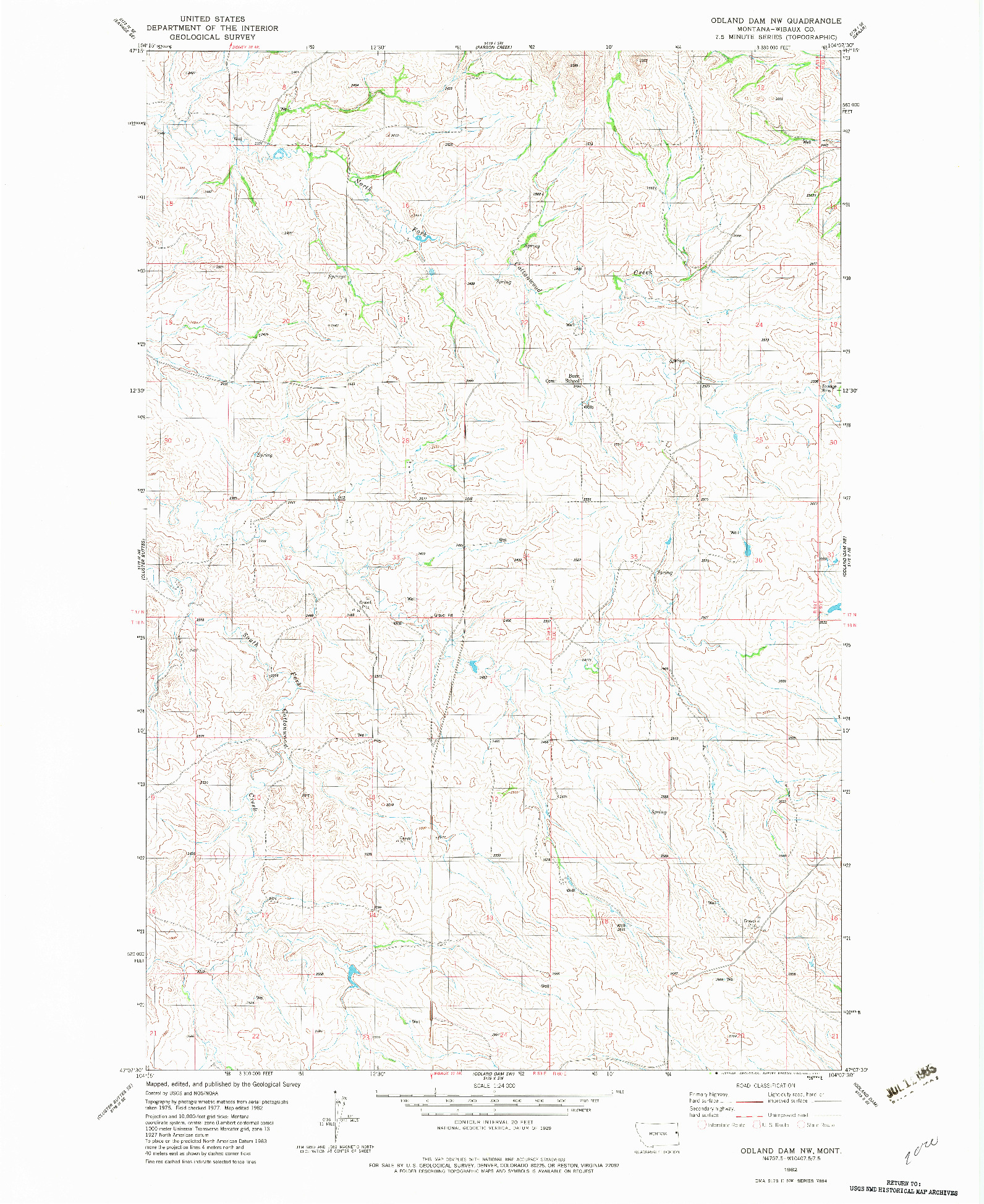 USGS 1:24000-SCALE QUADRANGLE FOR ODLAND DAM NW, MT 1982