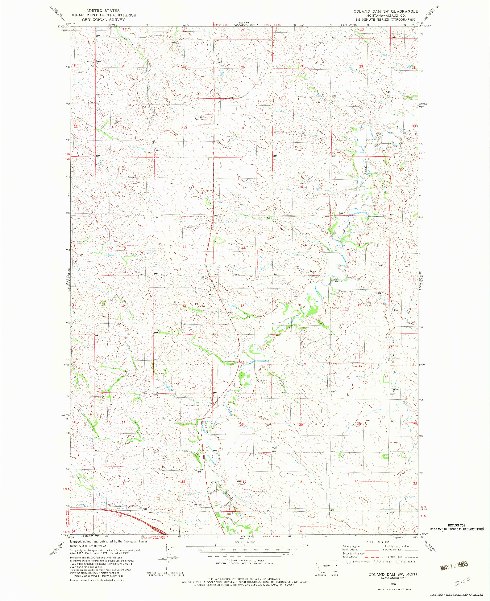 USGS 1:24000-SCALE QUADRANGLE FOR ODLAND DAM SW, MT 1982