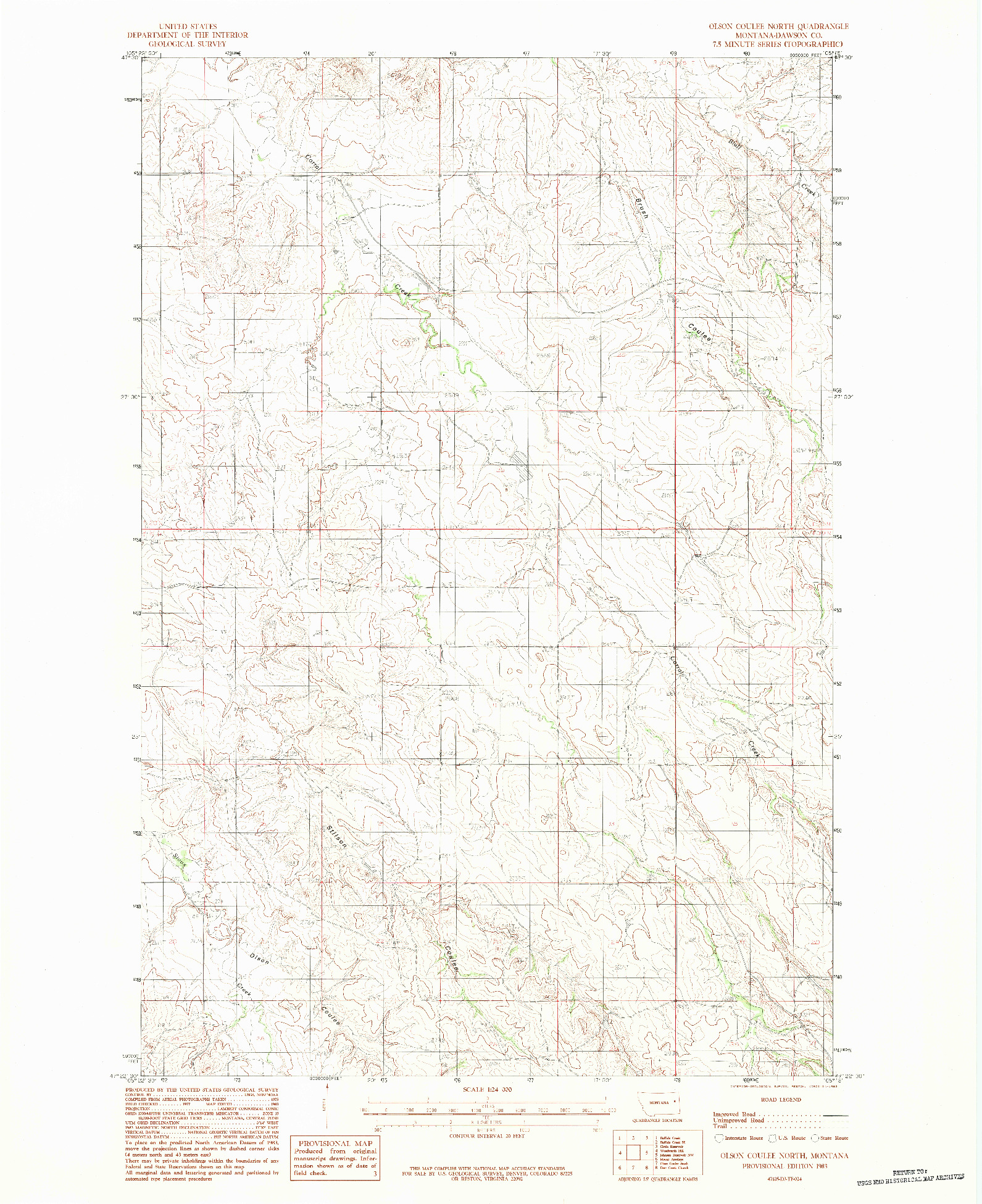 USGS 1:24000-SCALE QUADRANGLE FOR OLSON COULEE NORTH, MT 1983