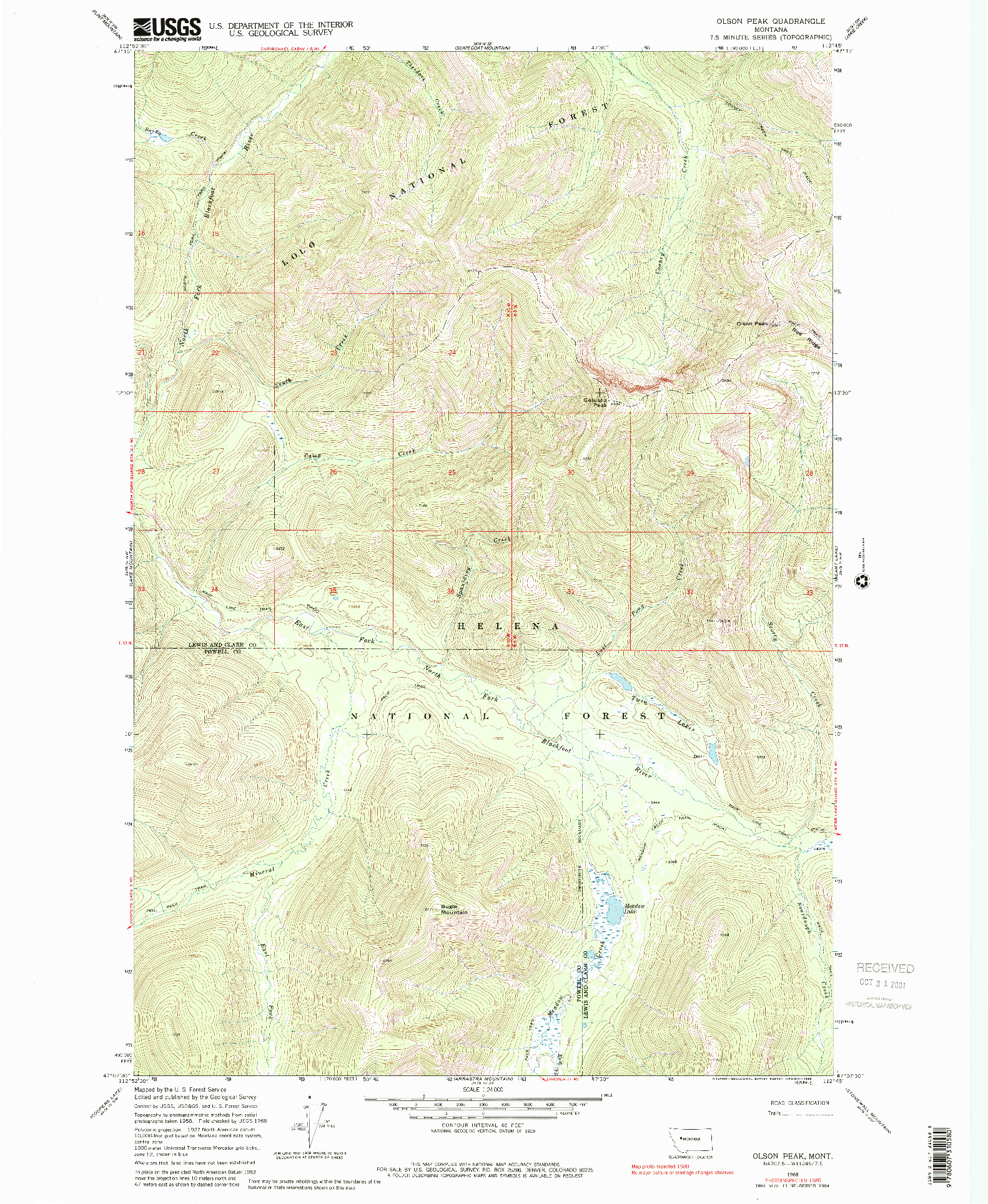 USGS 1:24000-SCALE QUADRANGLE FOR OLSON PEAK, MT 1968