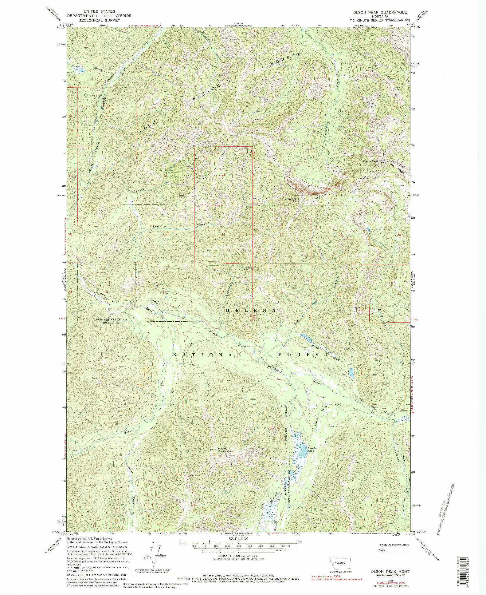 USGS 1:24000-SCALE QUADRANGLE FOR OLSON PEAK, MT 1968