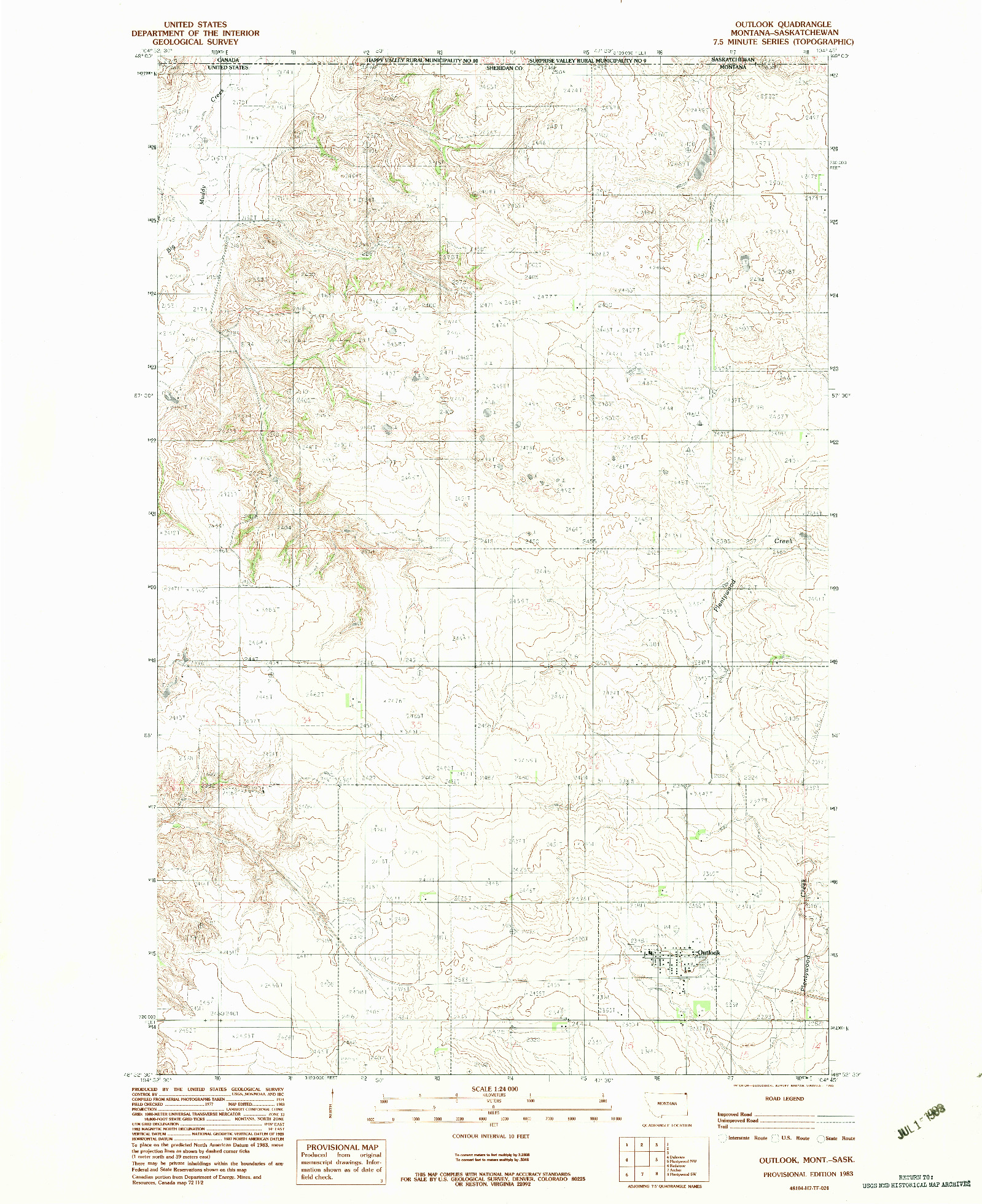 USGS 1:24000-SCALE QUADRANGLE FOR OUTLOOK, MT 1983