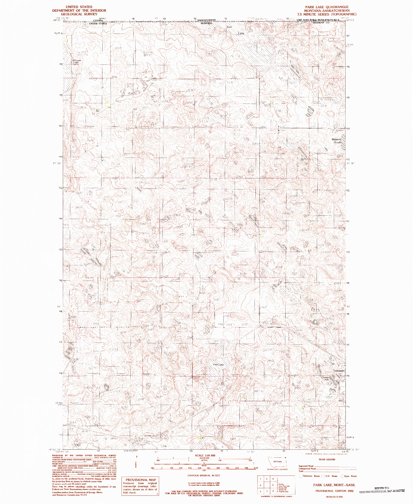 USGS 1:24000-SCALE QUADRANGLE FOR PARK LAKE, MT 1983