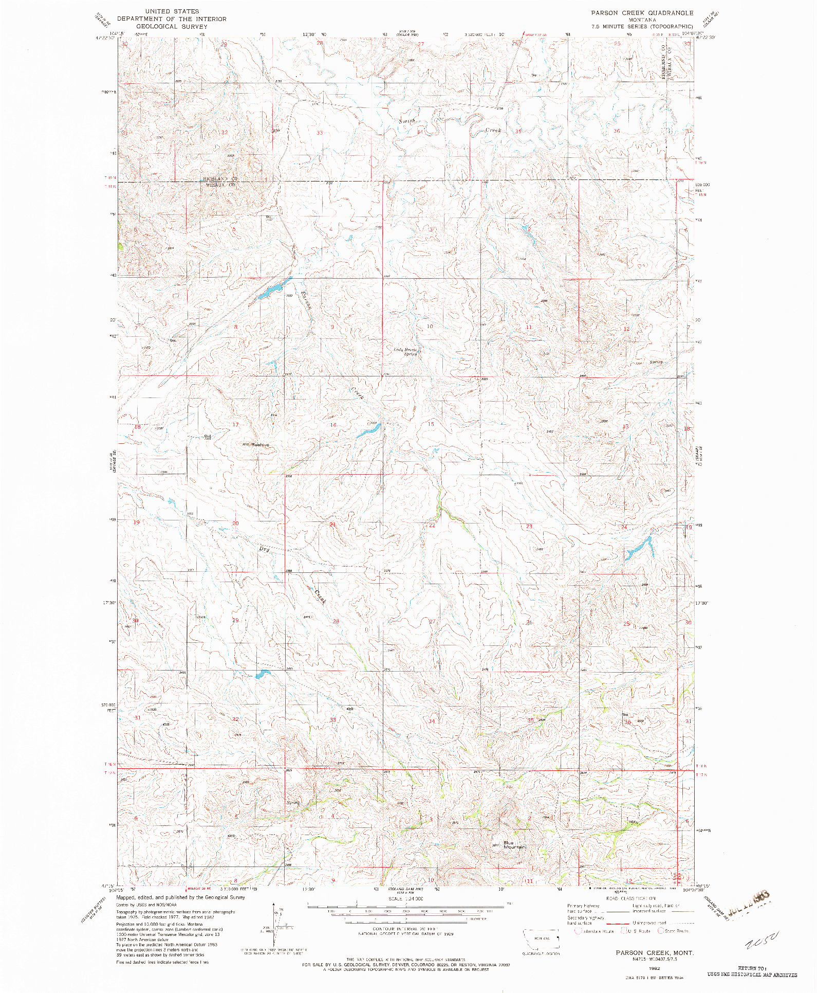 USGS 1:24000-SCALE QUADRANGLE FOR PARSON CREEK, MT 1982
