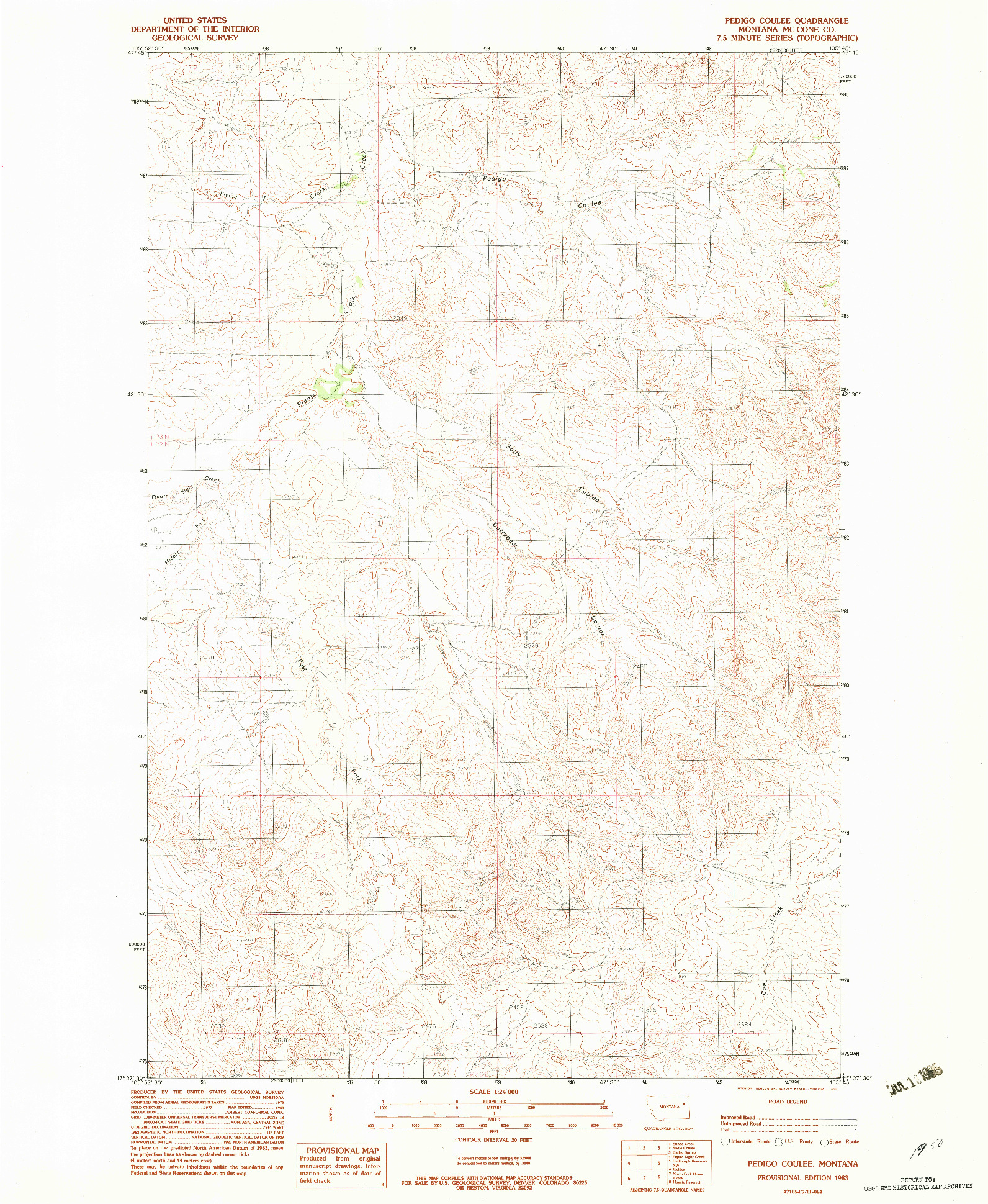 USGS 1:24000-SCALE QUADRANGLE FOR PEDIGO COULEE, MT 1983
