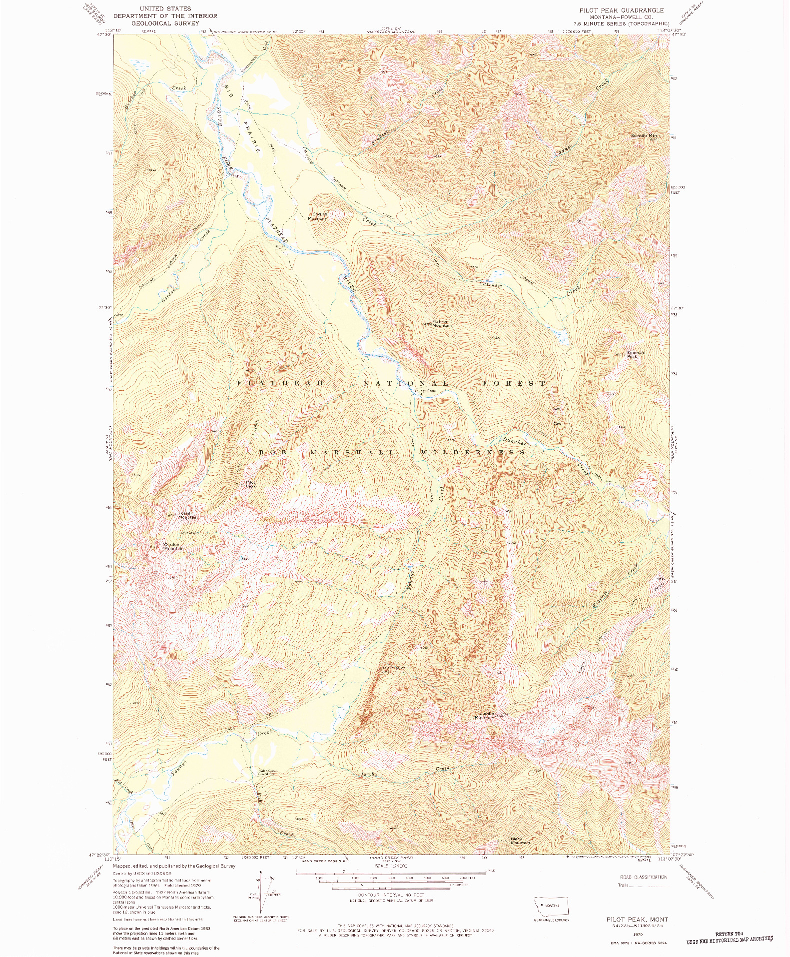 USGS 1:24000-SCALE QUADRANGLE FOR PILOT PEAK, MT 1970