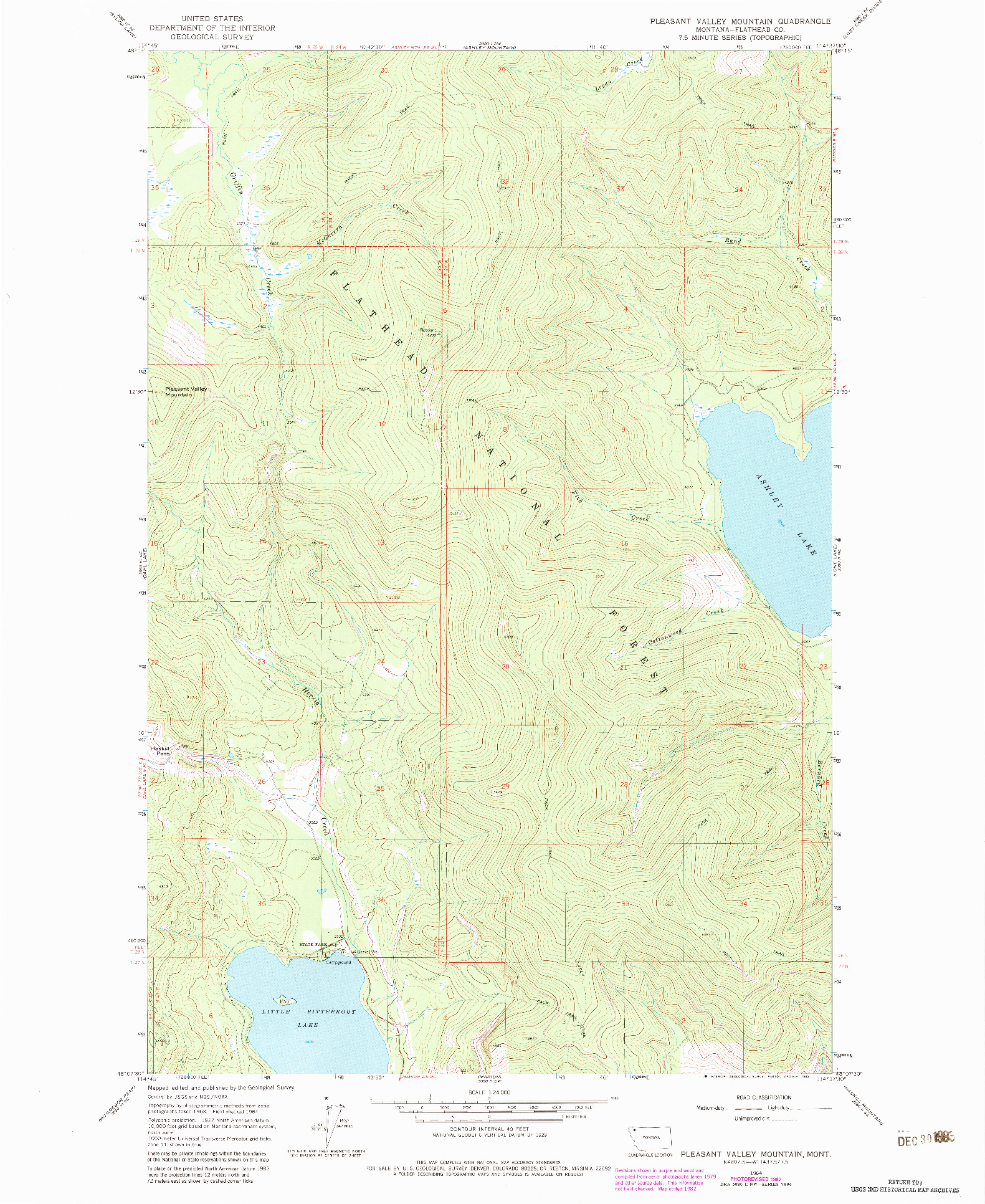 USGS 1:24000-SCALE QUADRANGLE FOR PLEASANT VALLEY MOUNTAIN, MT 1964