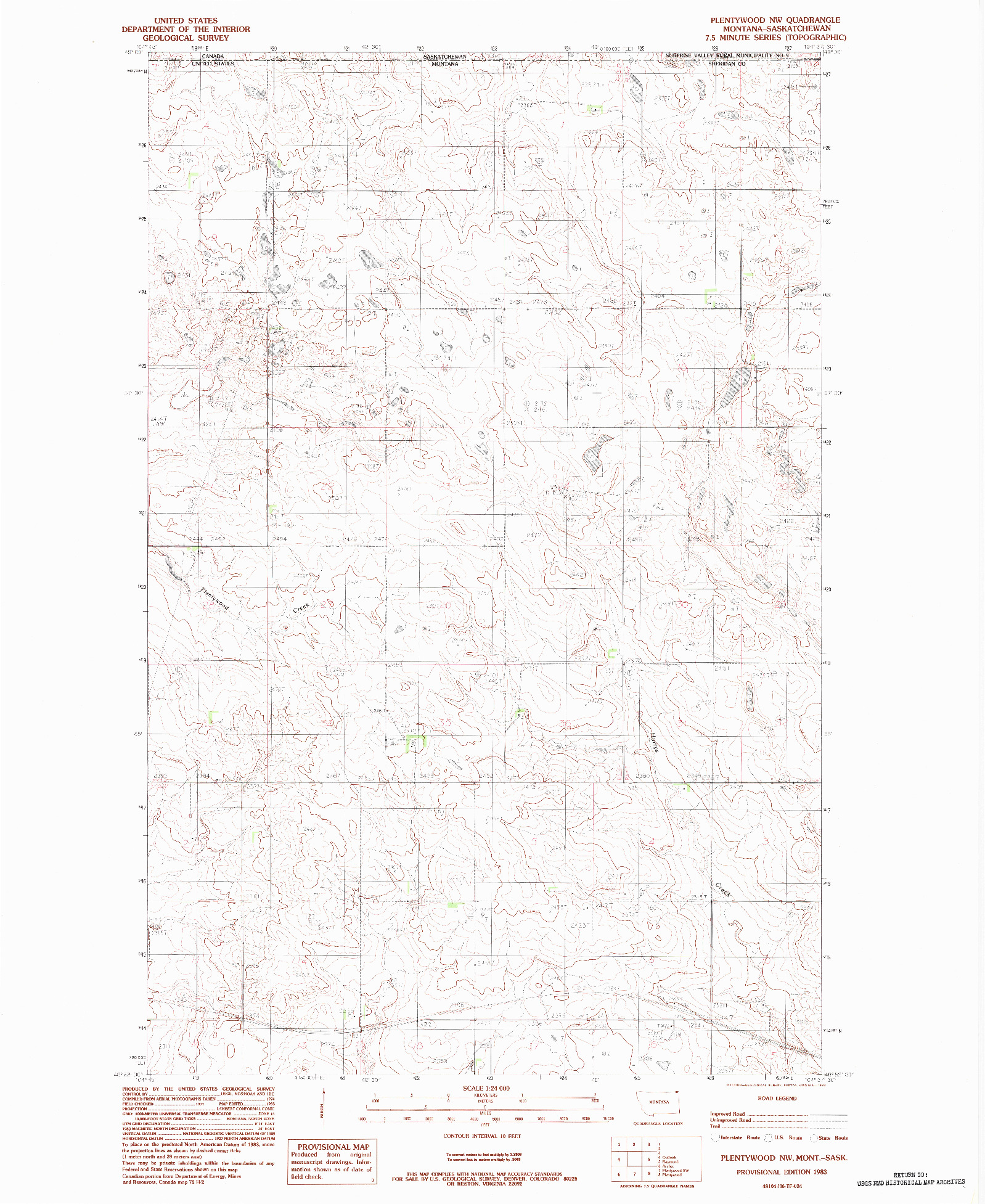 USGS 1:24000-SCALE QUADRANGLE FOR PLENTYWOOD NW, MT 1983