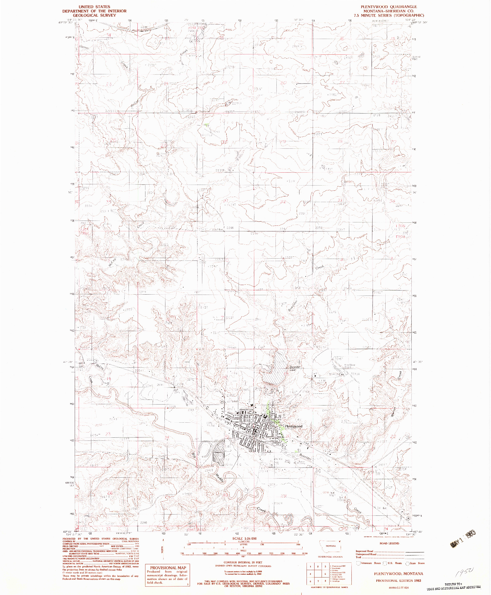USGS 1:24000-SCALE QUADRANGLE FOR PLENTYWOOD, MT 1983