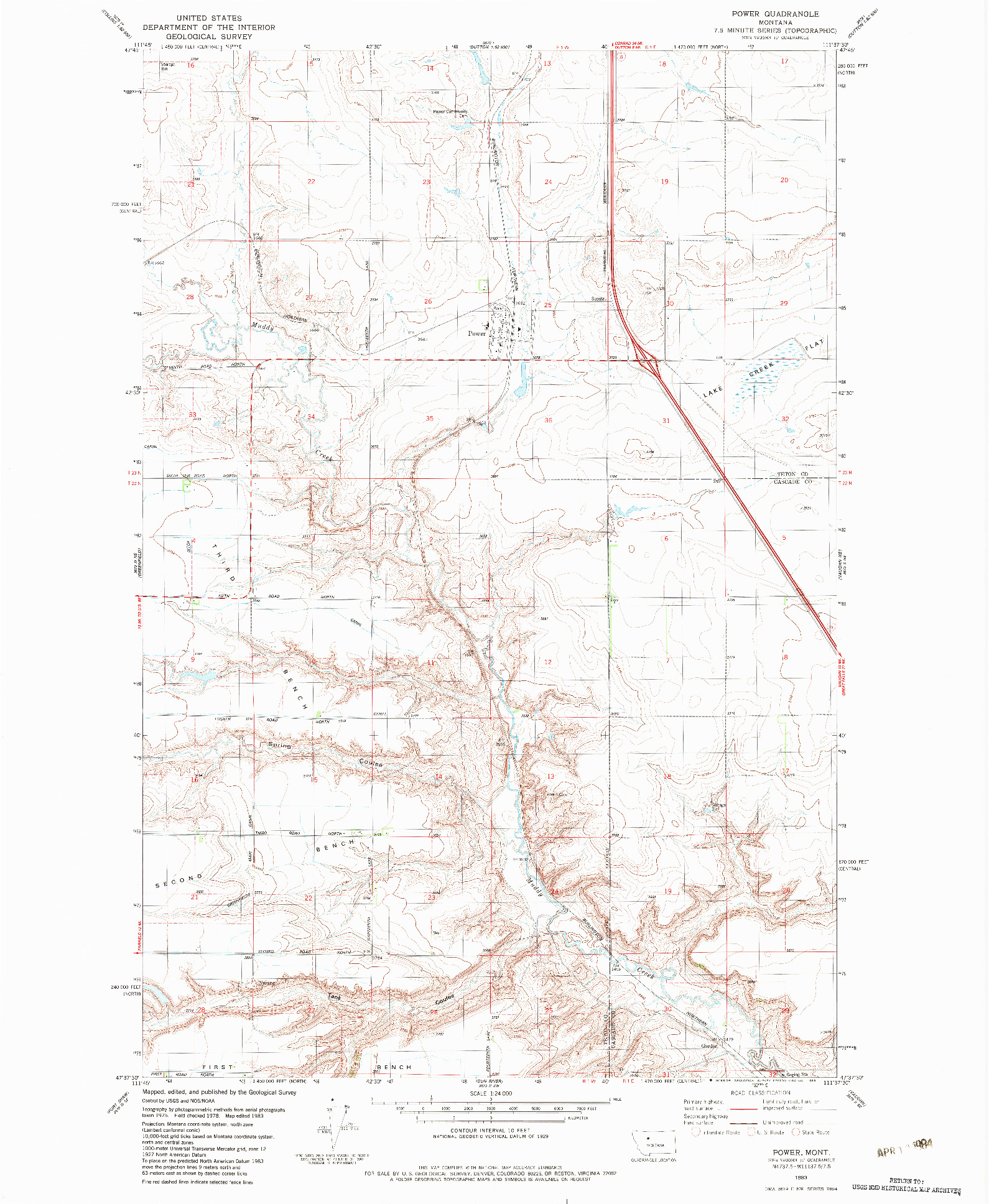 USGS 1:24000-SCALE QUADRANGLE FOR POWER, MT 1983