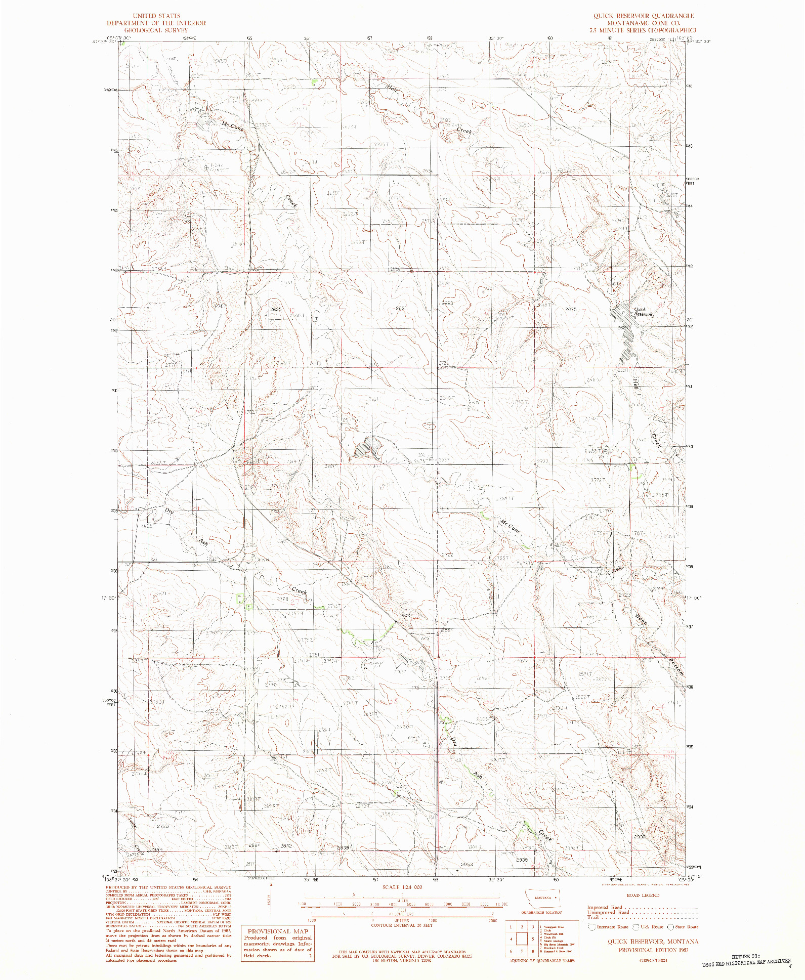 USGS 1:24000-SCALE QUADRANGLE FOR QUICK RESERVOIR, MT 1983