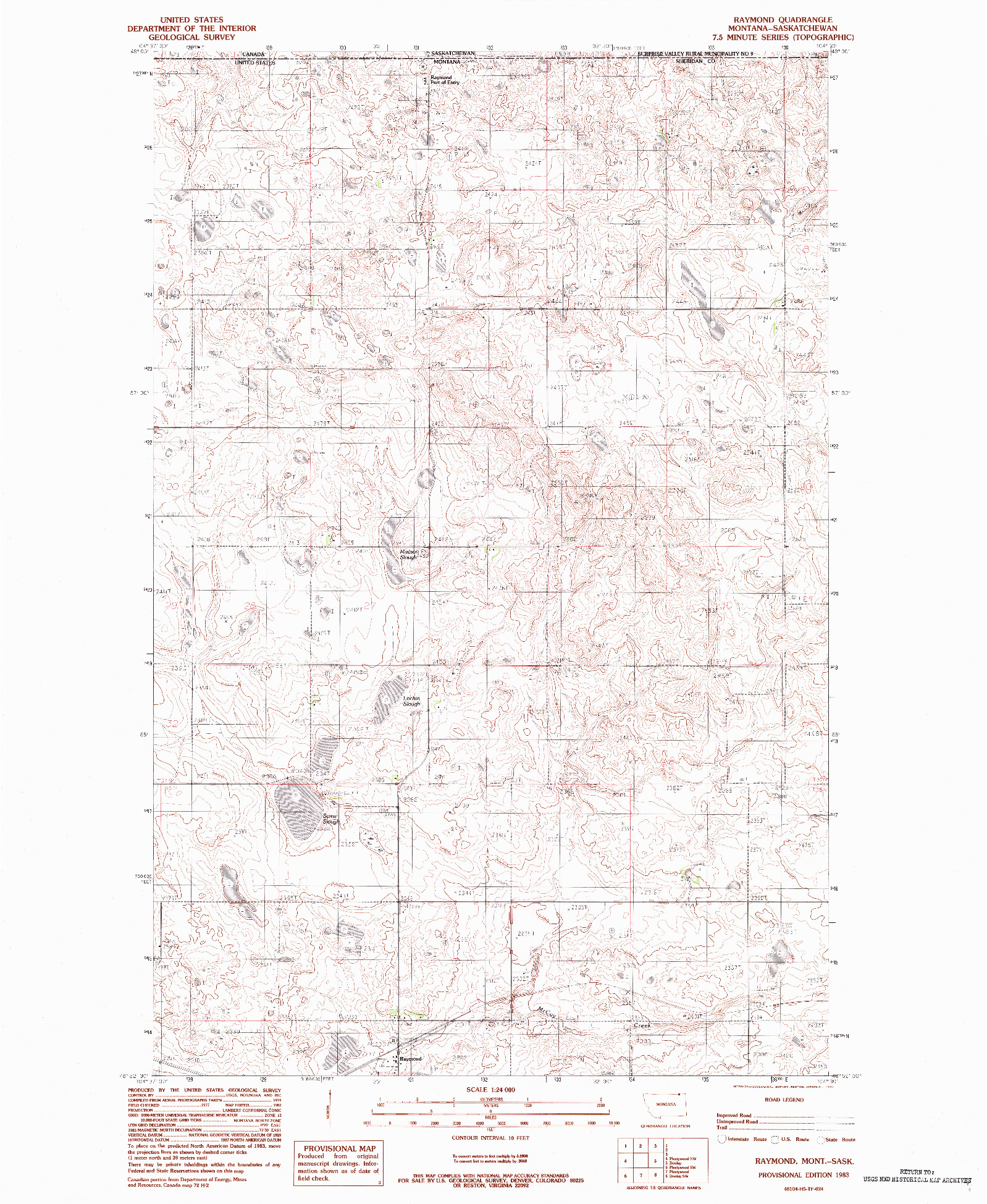 USGS 1:24000-SCALE QUADRANGLE FOR RAYMOND, MT 1983