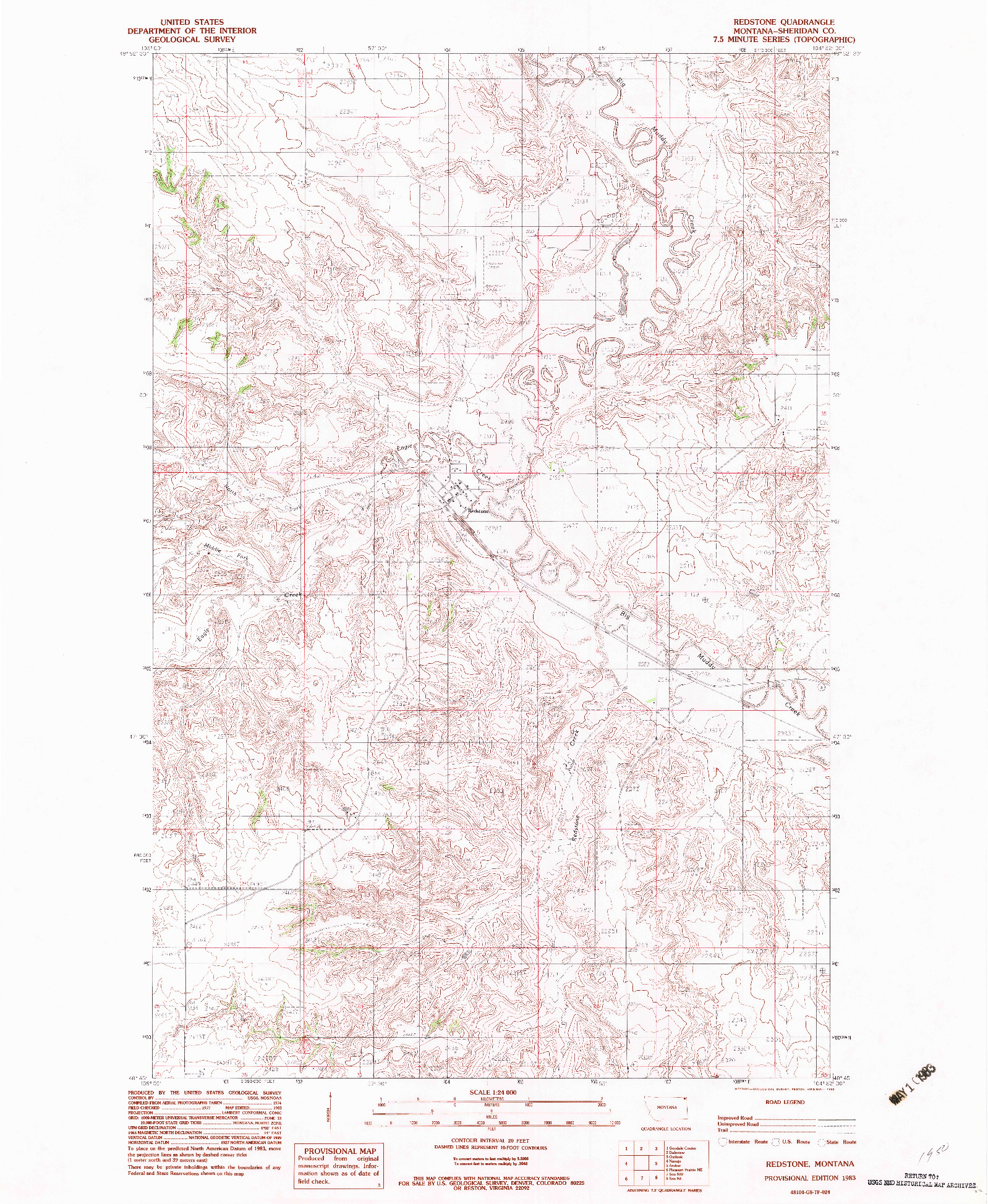 USGS 1:24000-SCALE QUADRANGLE FOR REDSTONE, MT 1983