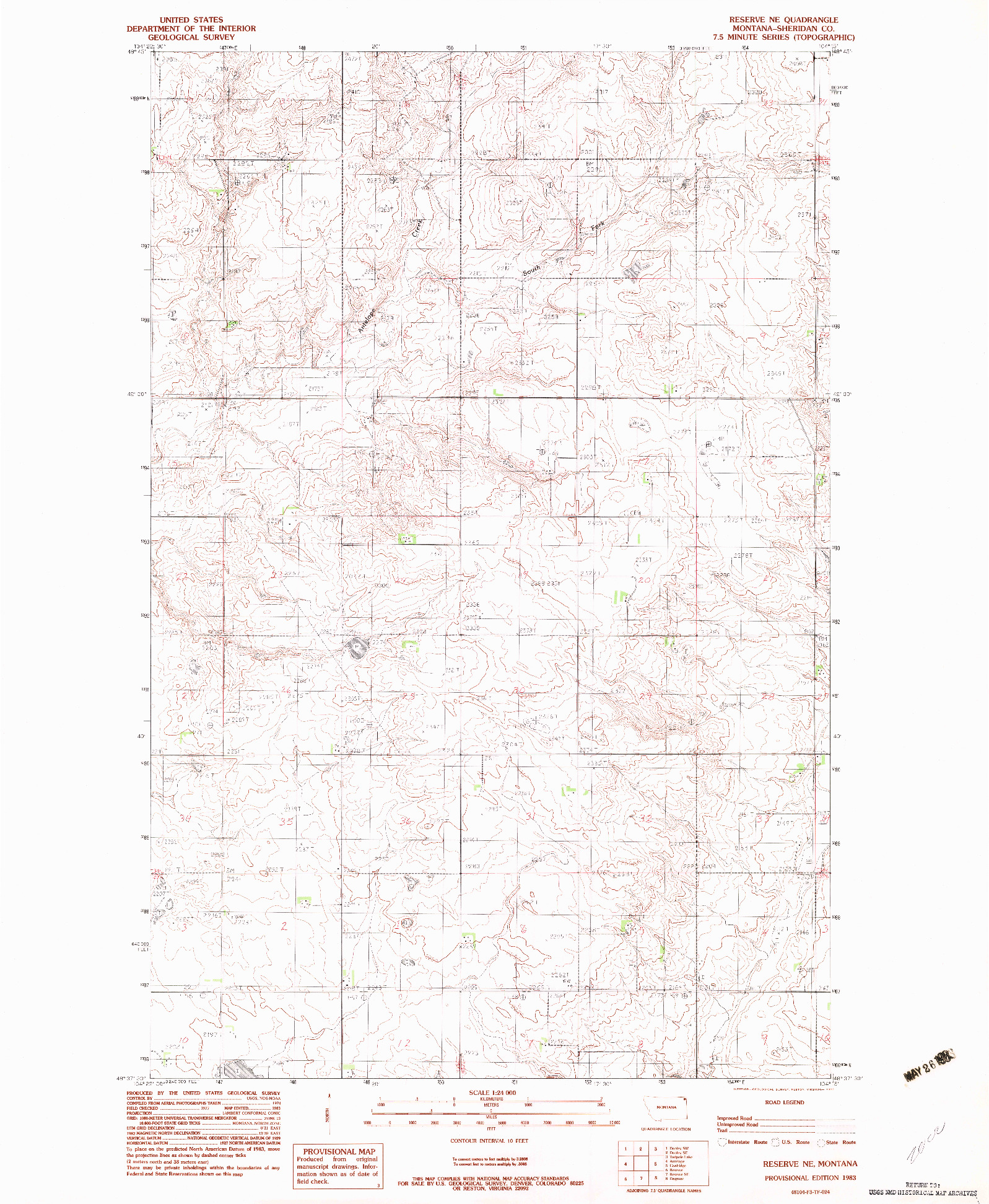 USGS 1:24000-SCALE QUADRANGLE FOR RESERVE NE, MT 1983