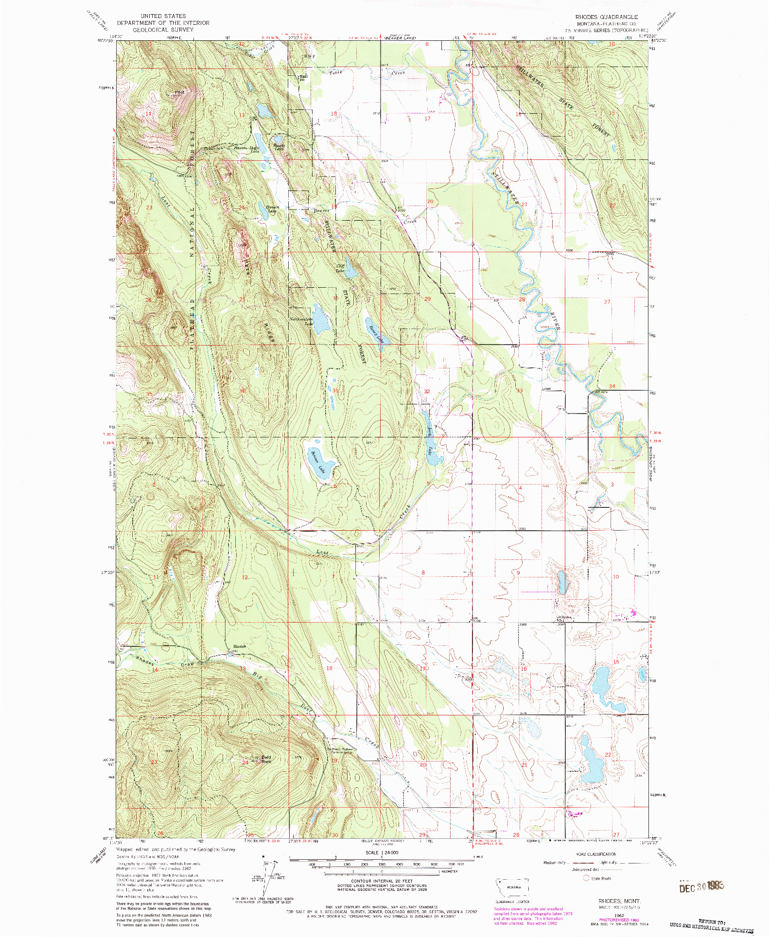 USGS 1:24000-SCALE QUADRANGLE FOR RHODES, MT 1962