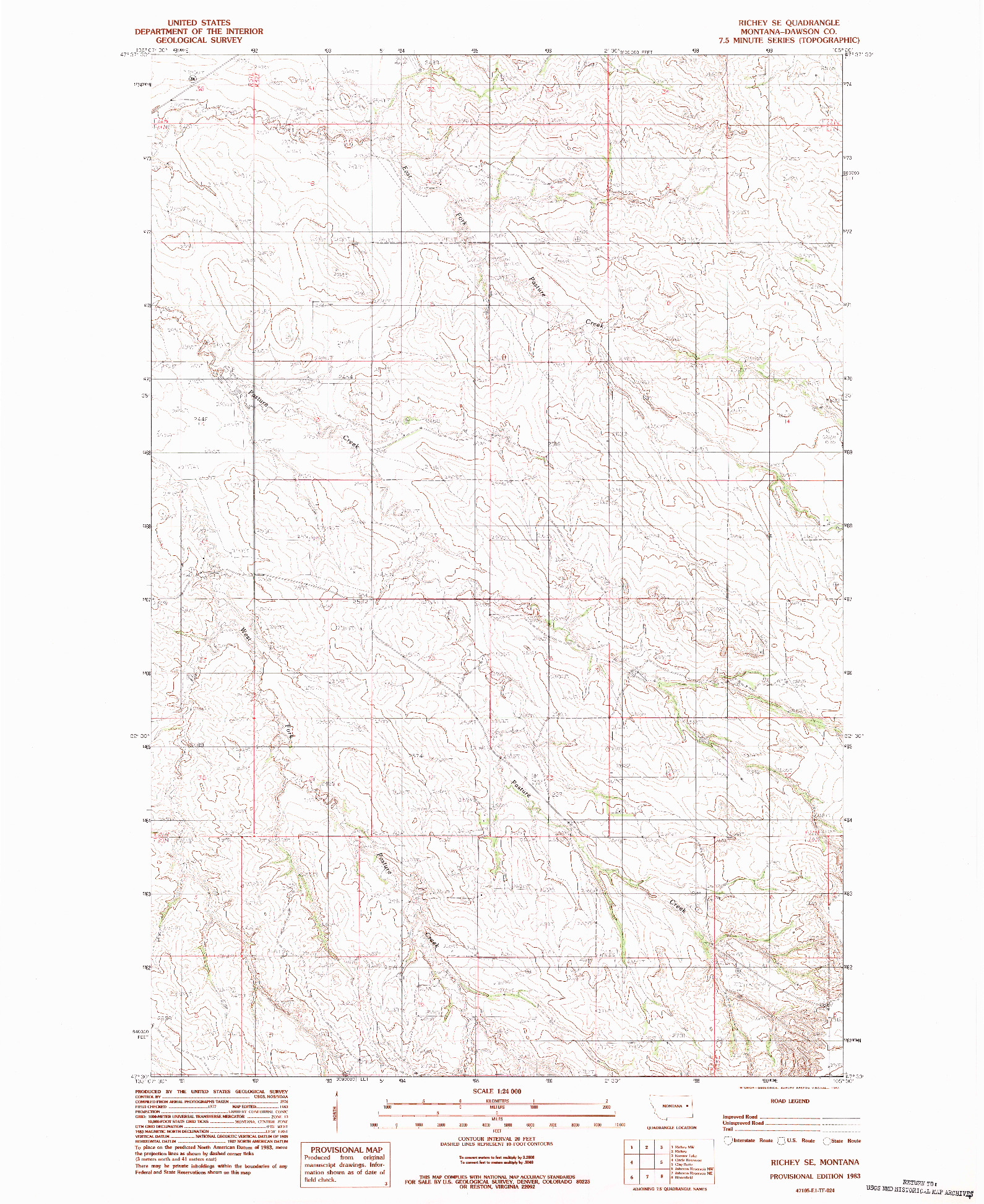 USGS 1:24000-SCALE QUADRANGLE FOR RICHEY SE, MT 1983