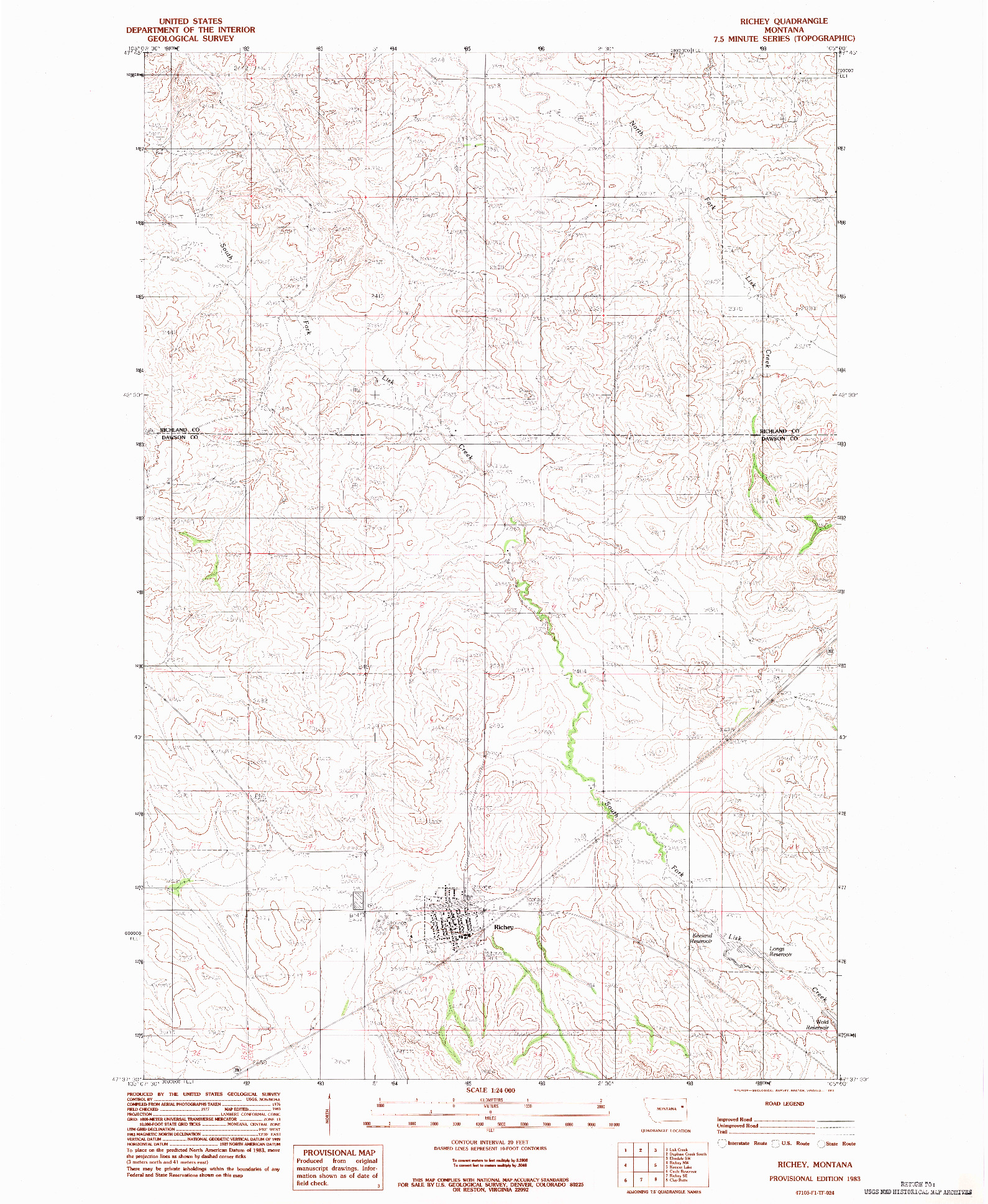 USGS 1:24000-SCALE QUADRANGLE FOR RICHEY, MT 1983