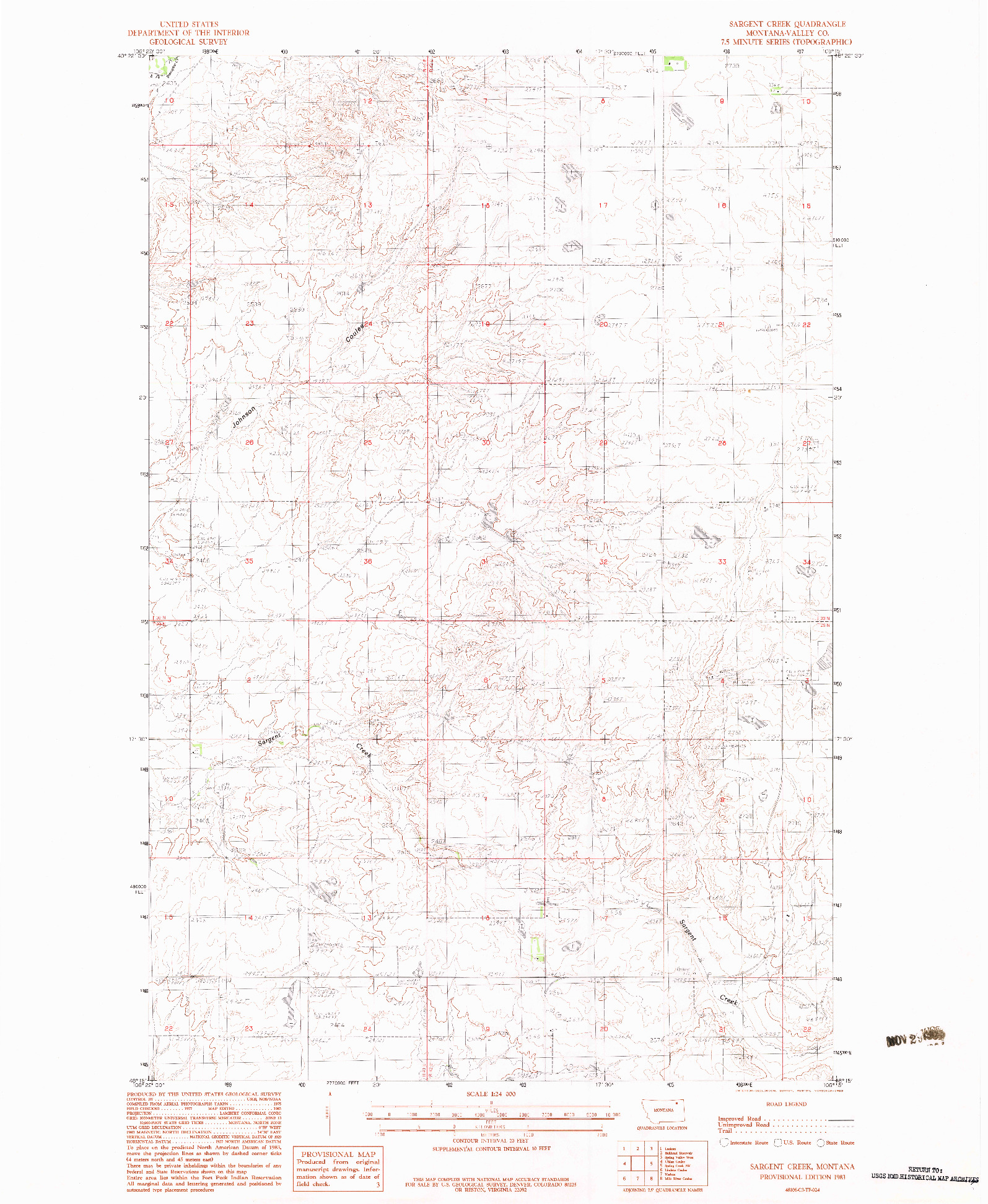 USGS 1:24000-SCALE QUADRANGLE FOR SARGENT CREEK, MT 1983